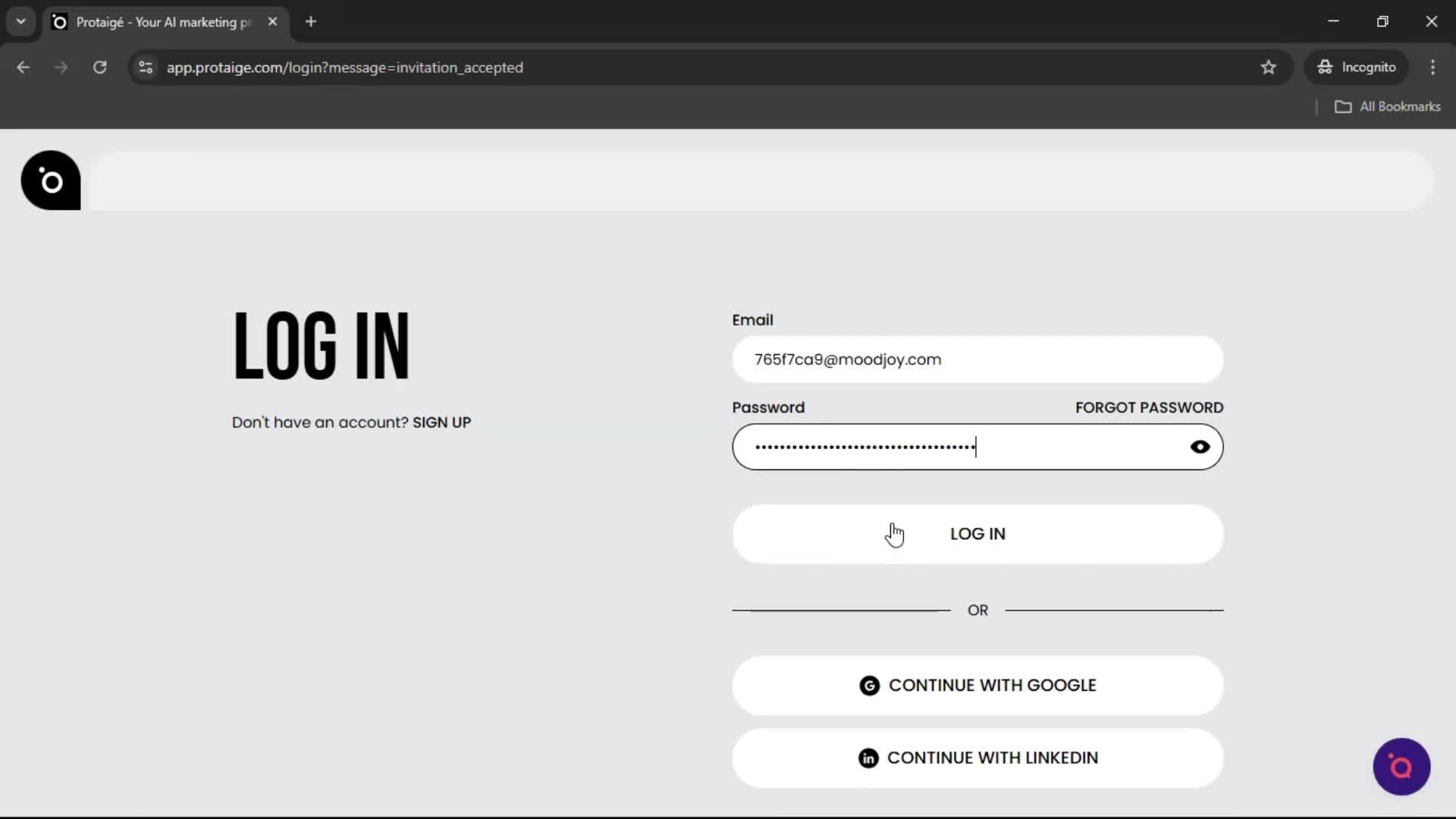Accepting an invite screenshot