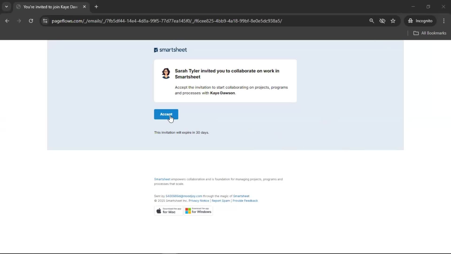 Accepting an invite screenshot
