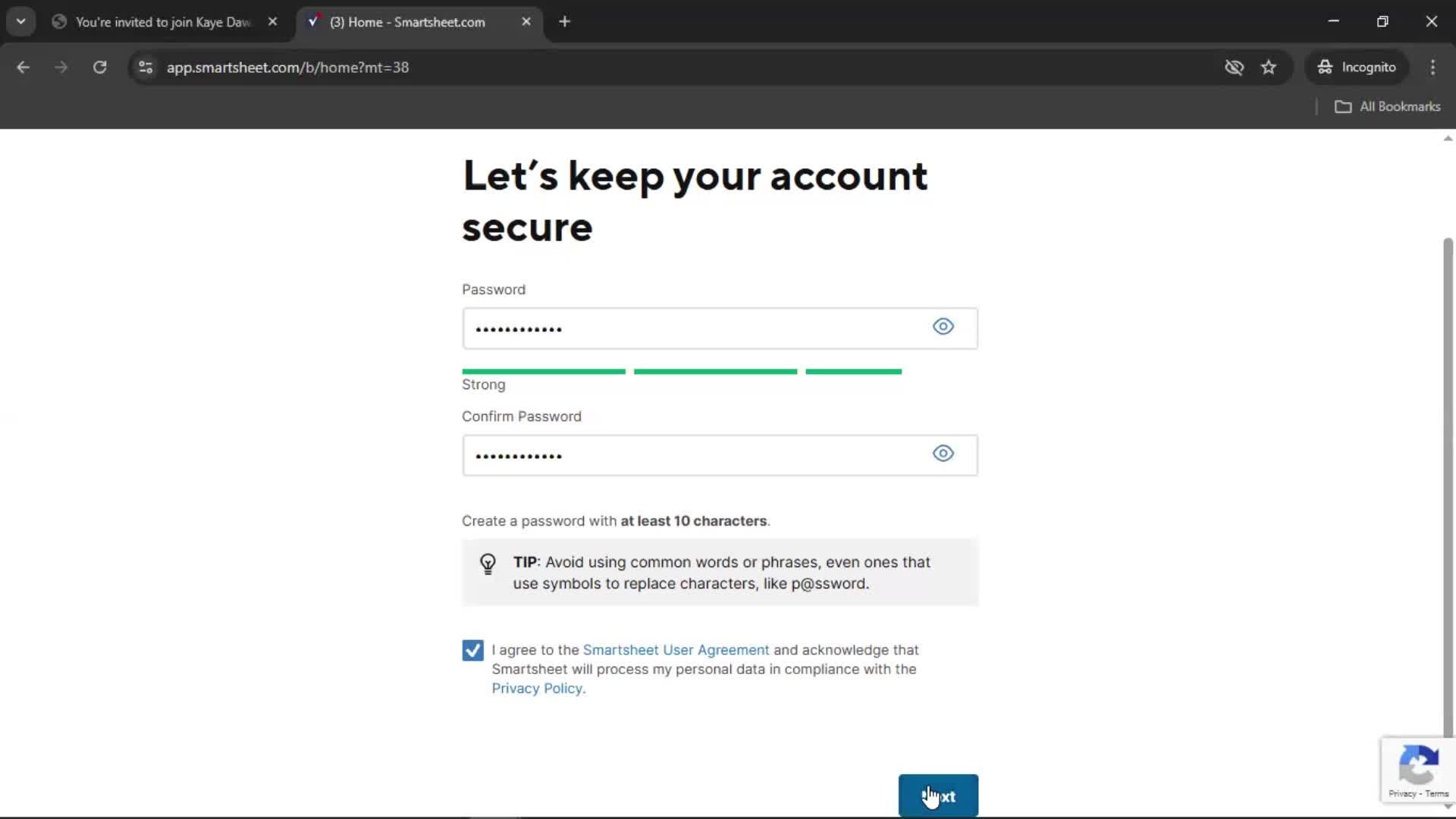 Accepting an invite screenshot