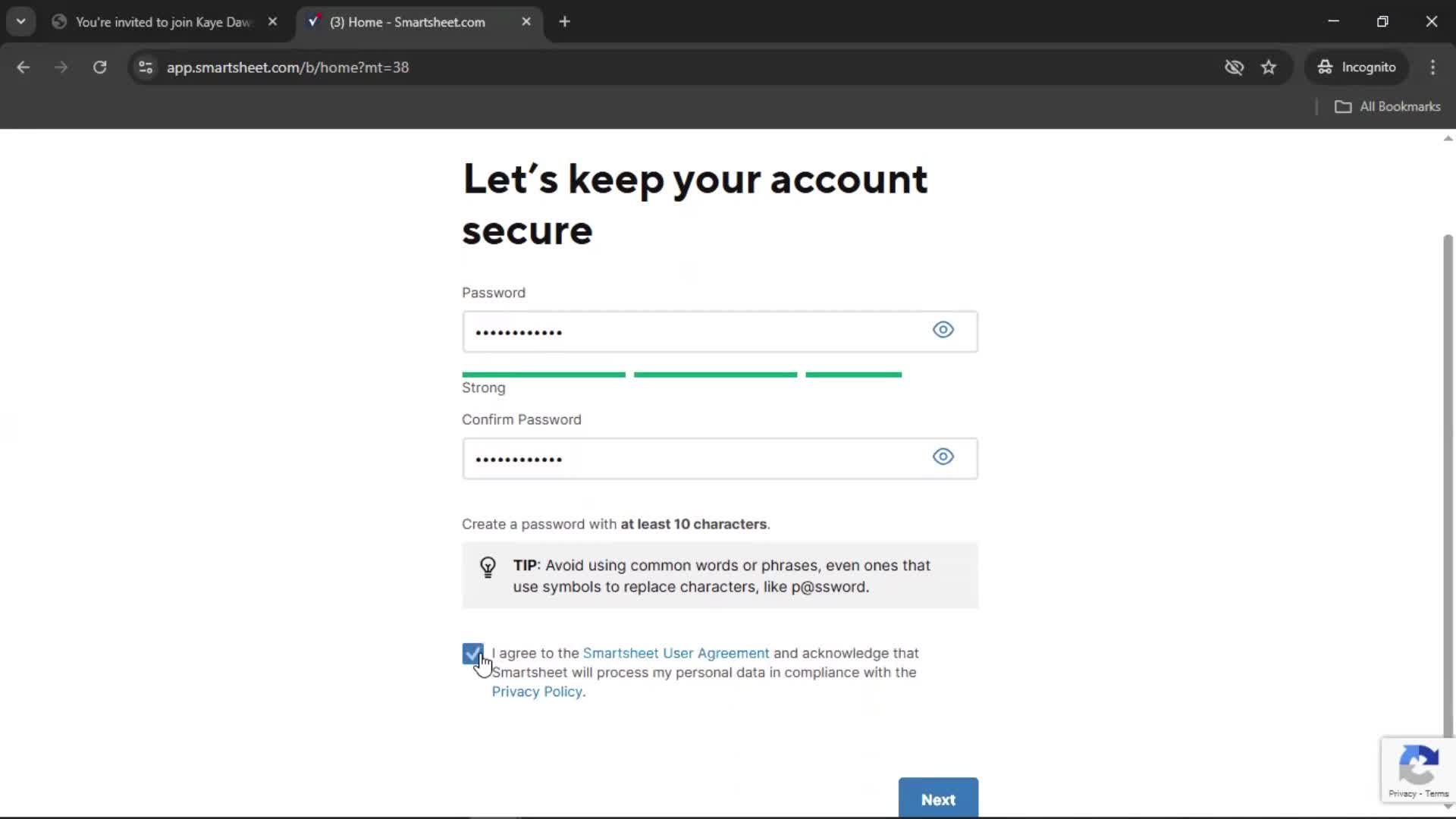 Accepting an invite screenshot
