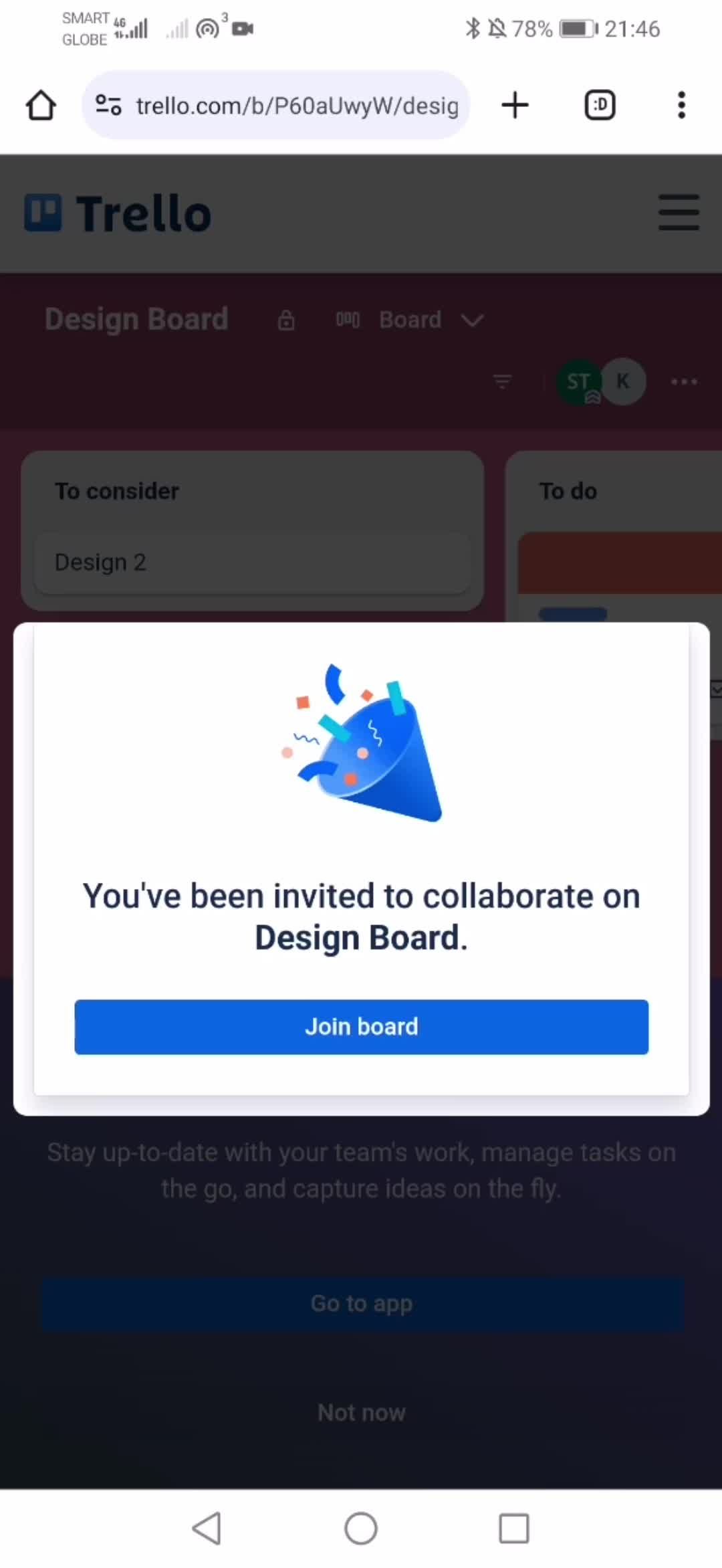 Accepting an invite screenshot