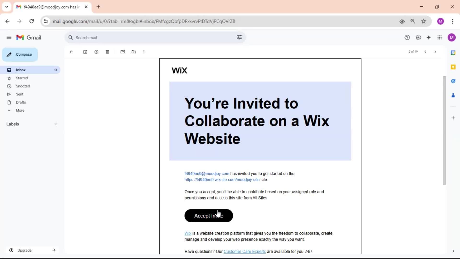 Accepting an invite screenshot