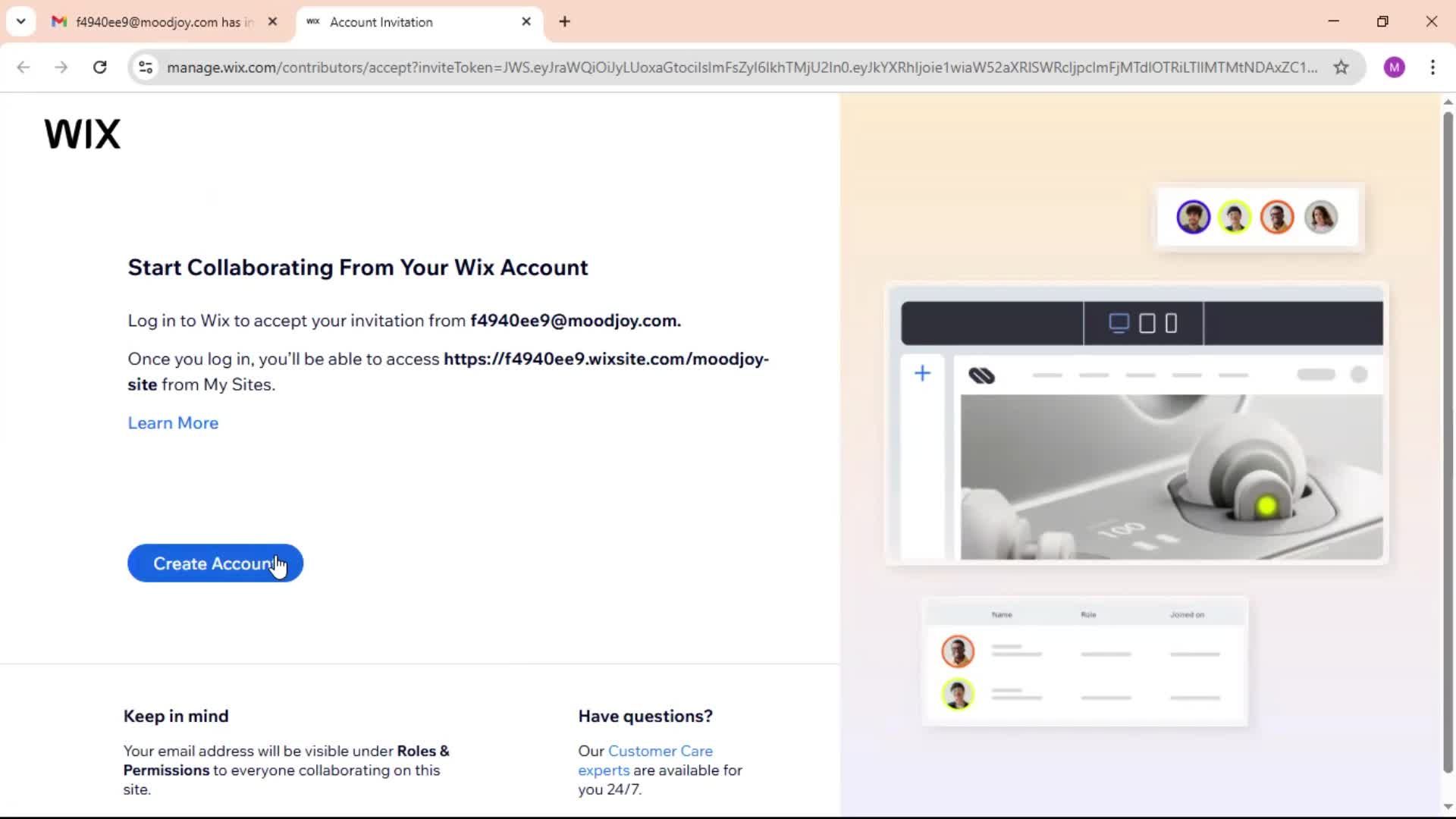Accepting an invite screenshot