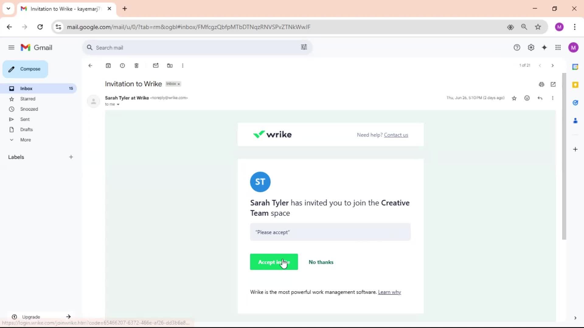 Accepting an invite screenshot