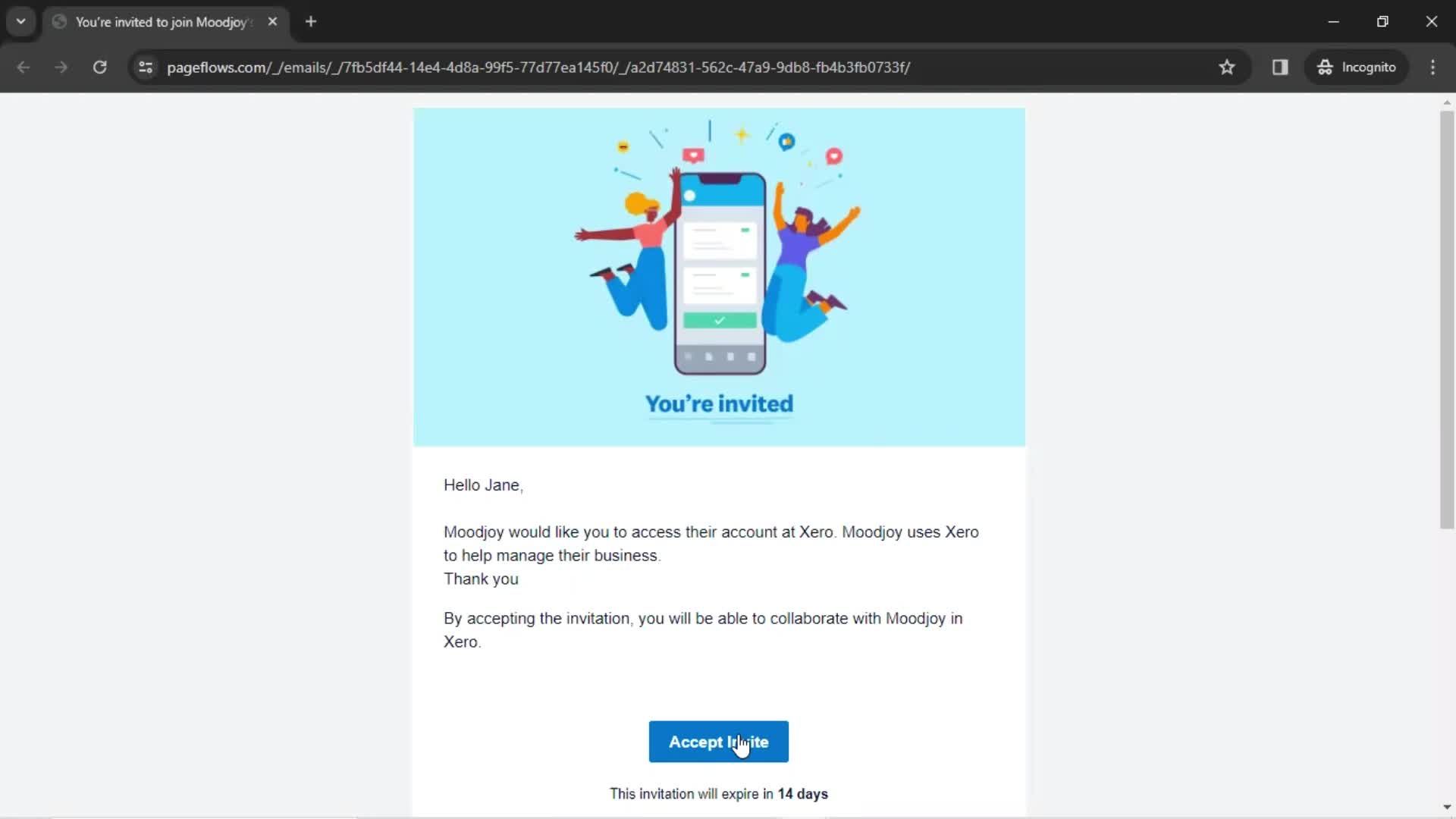 Accepting an invite screenshot