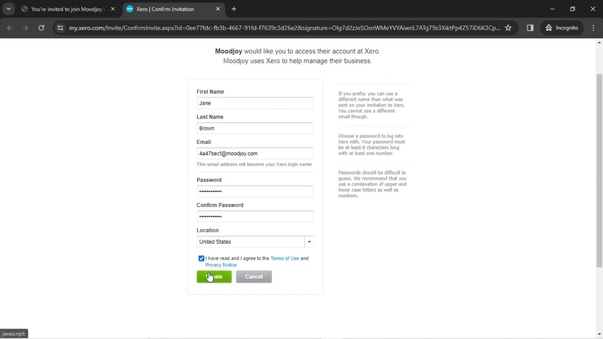 Accepting an invite screenshot