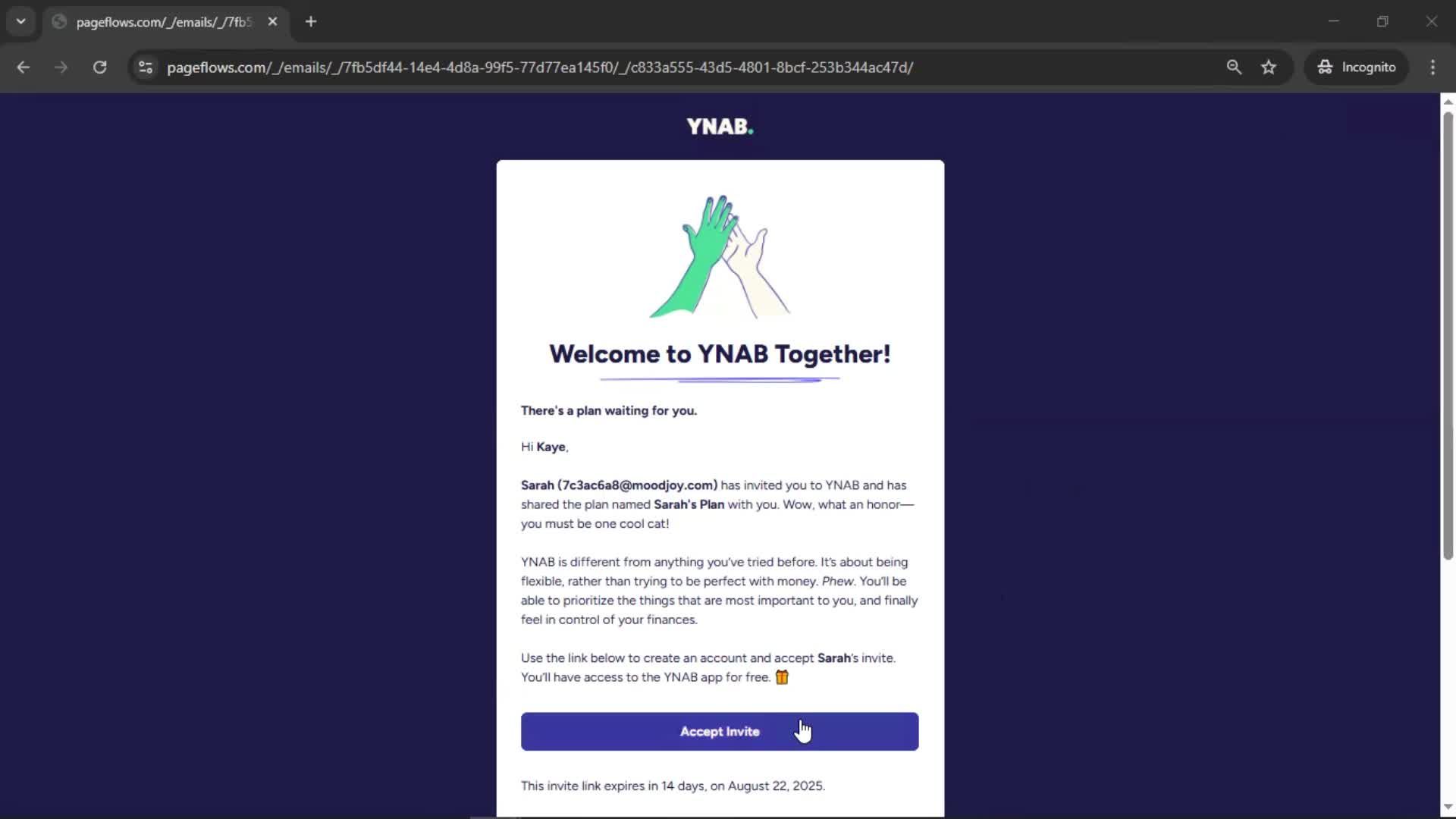 Accepting an invite screenshot