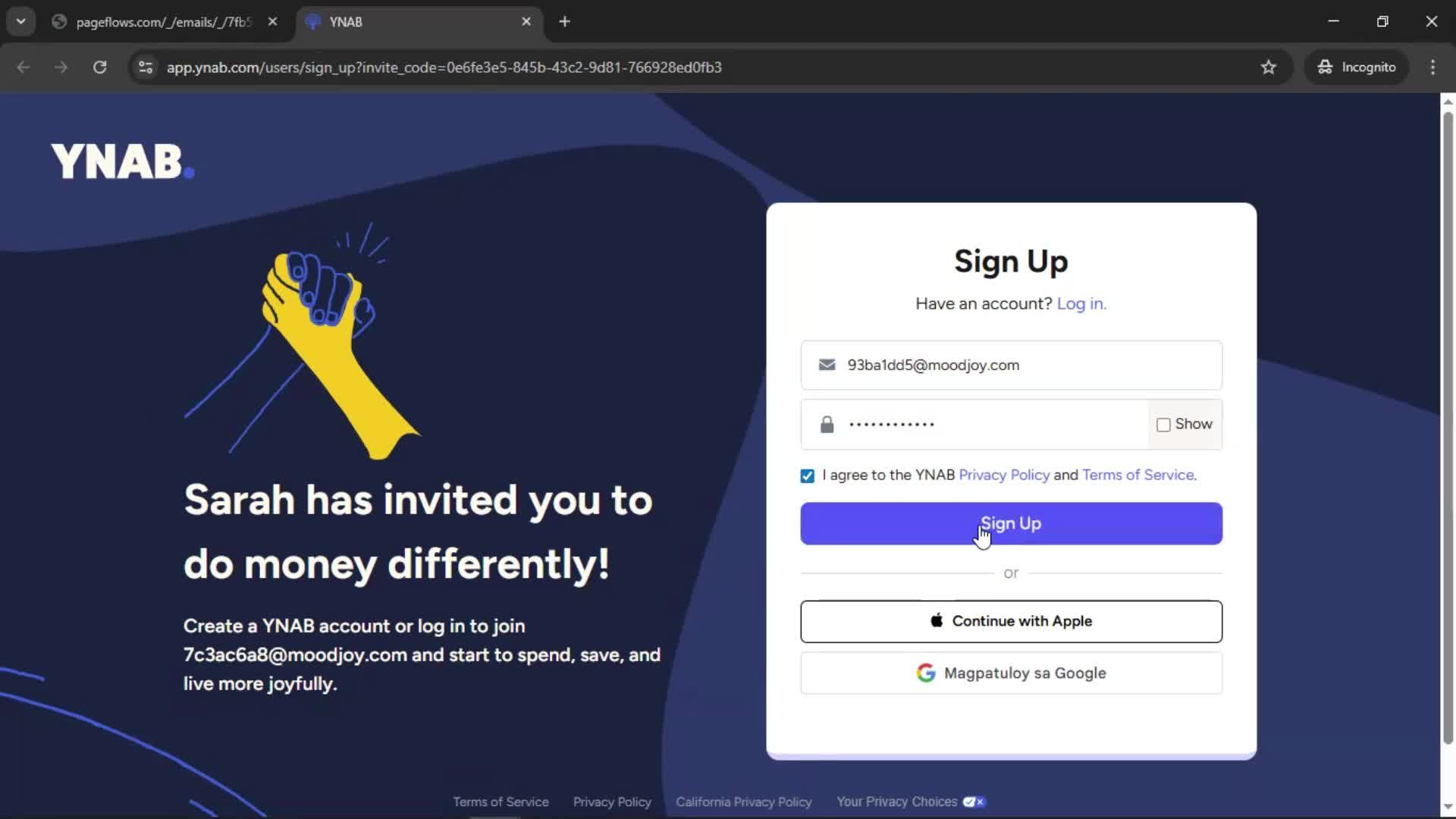 Accepting an invite screenshot
