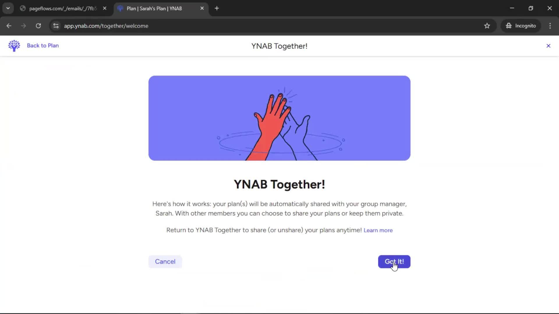 Accepting an invite screenshot