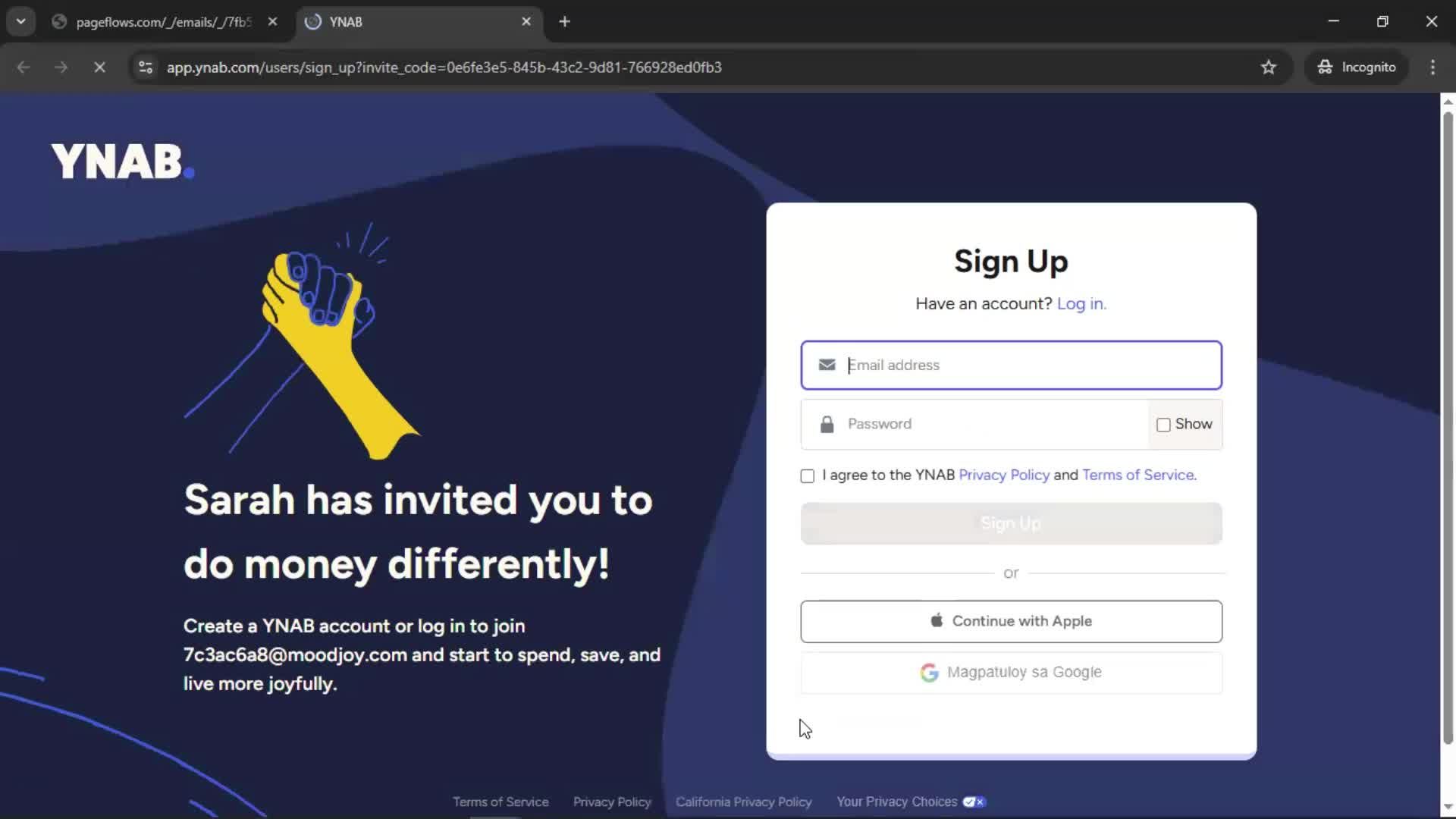 Accepting an invite screenshot