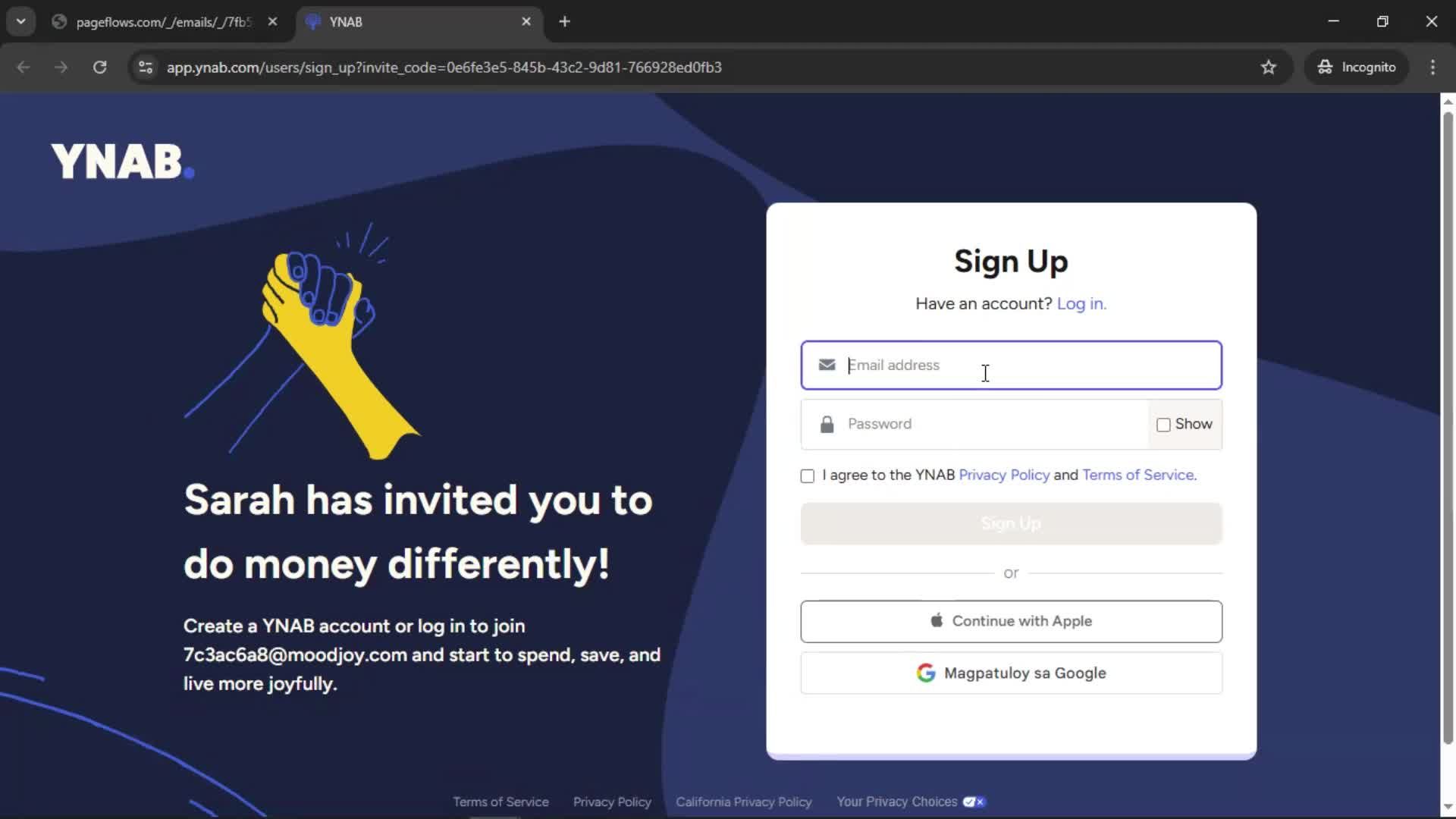 Accepting an invite screenshot