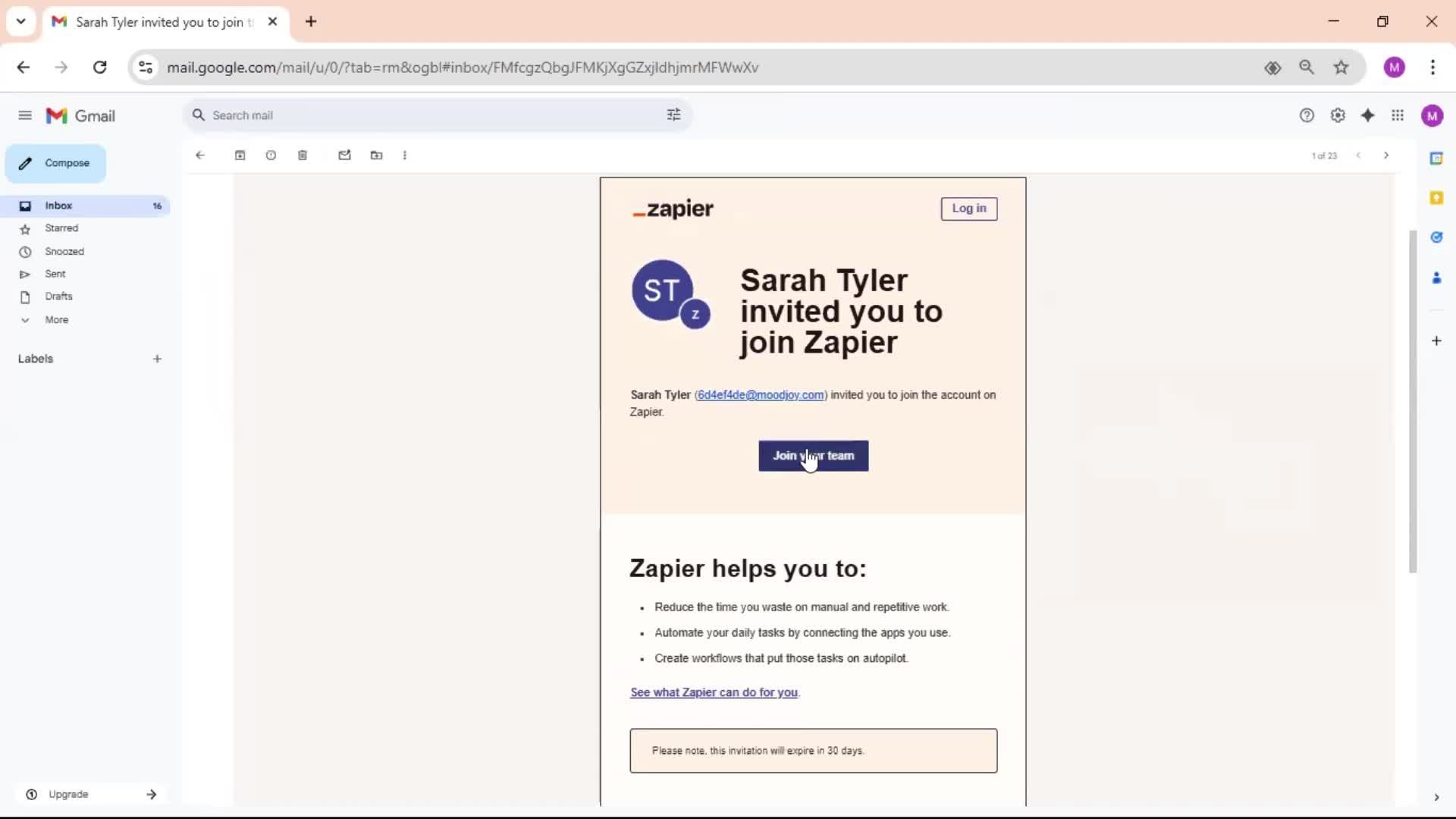 Accepting an invite screenshot