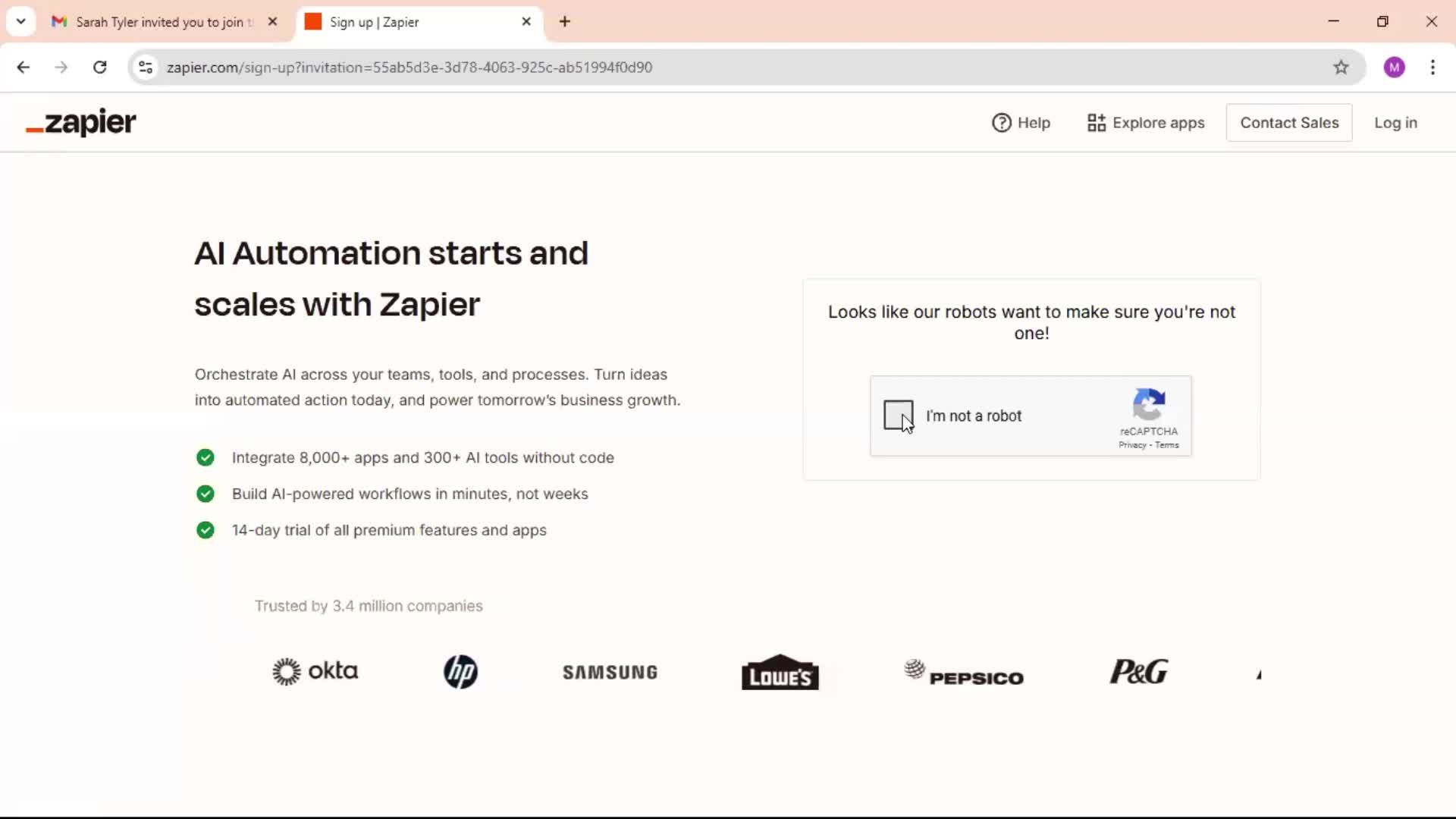 Accepting an invite screenshot