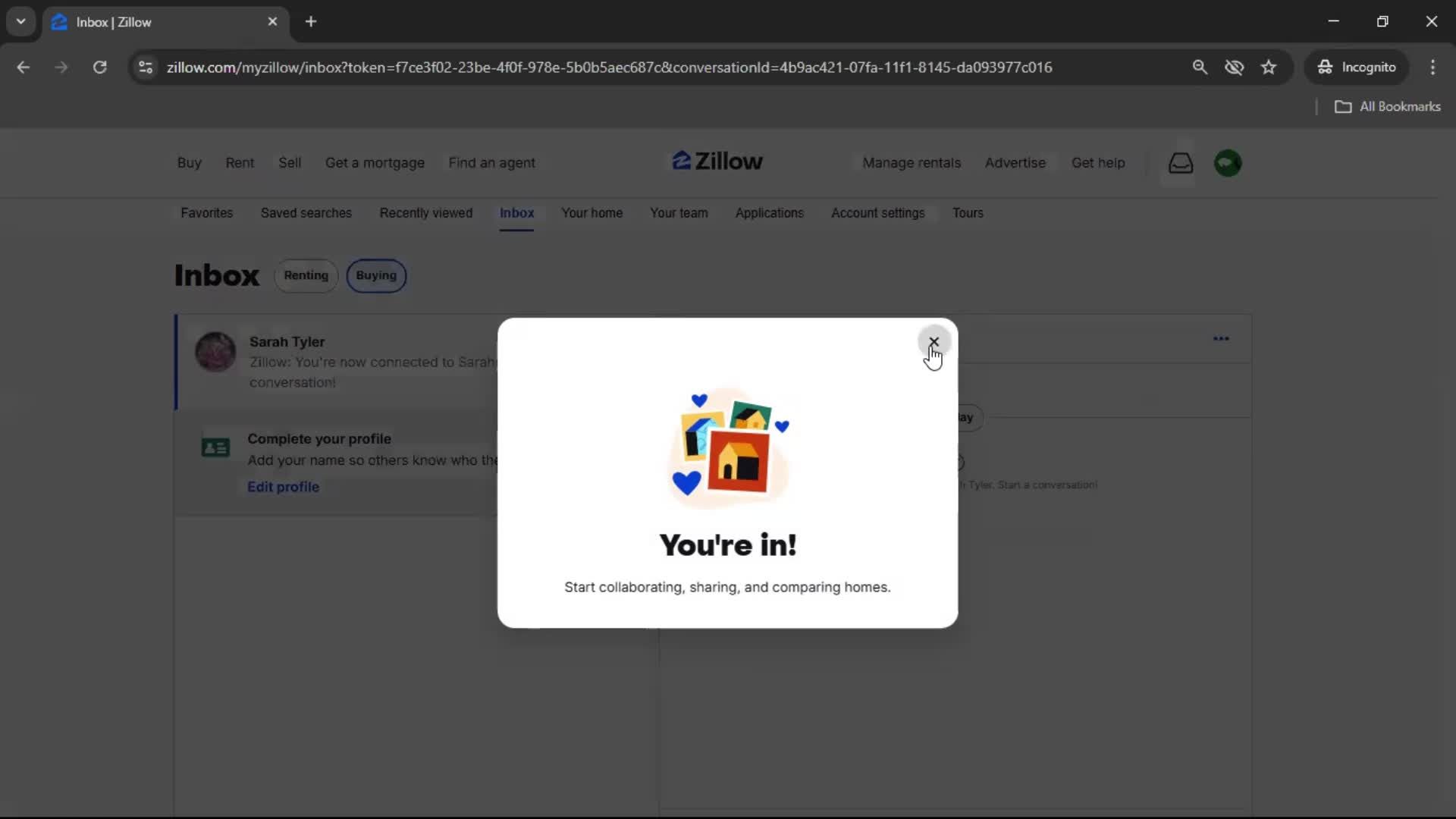 Accepting an invite screenshot