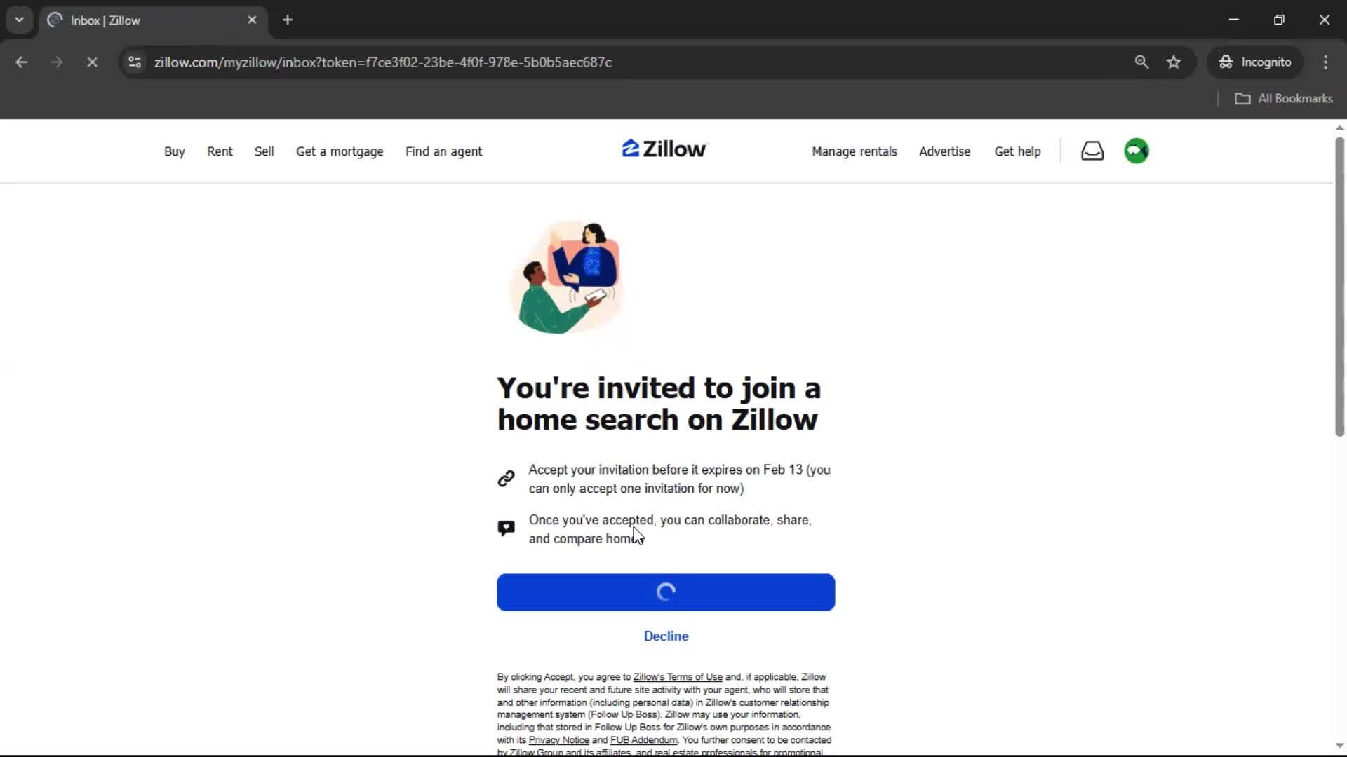 Accepting an invite screenshot