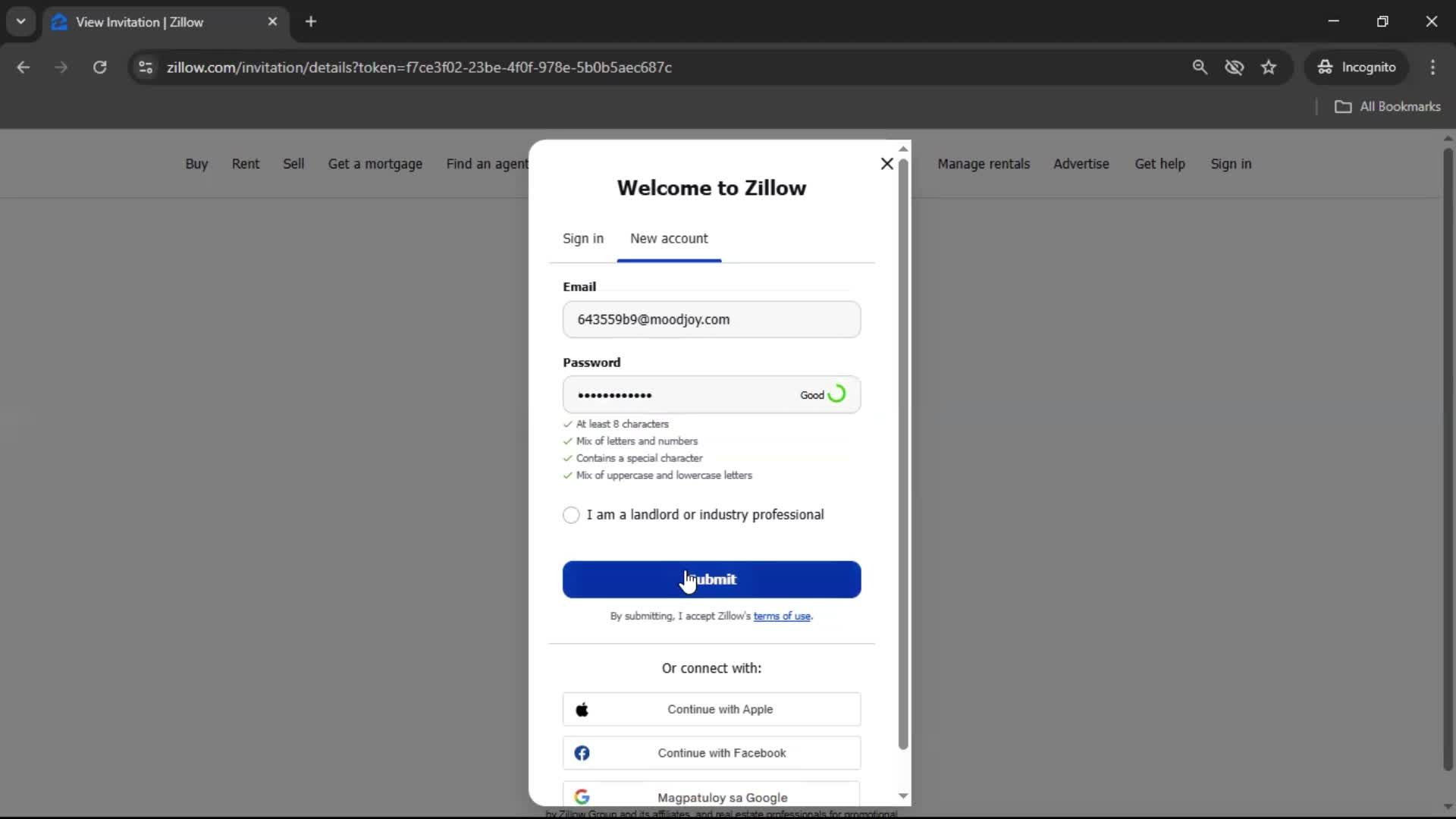 Accepting an invite screenshot