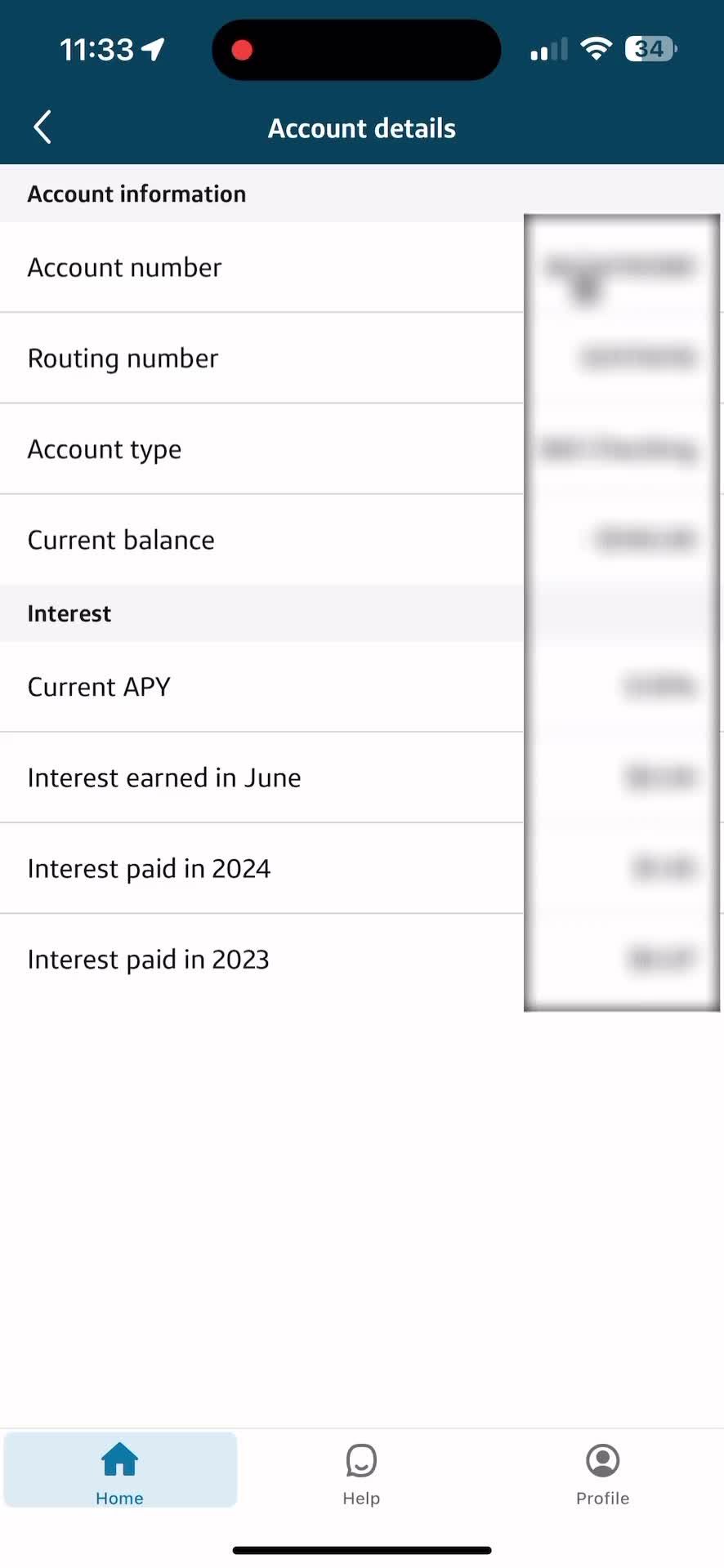 Account details screenshot