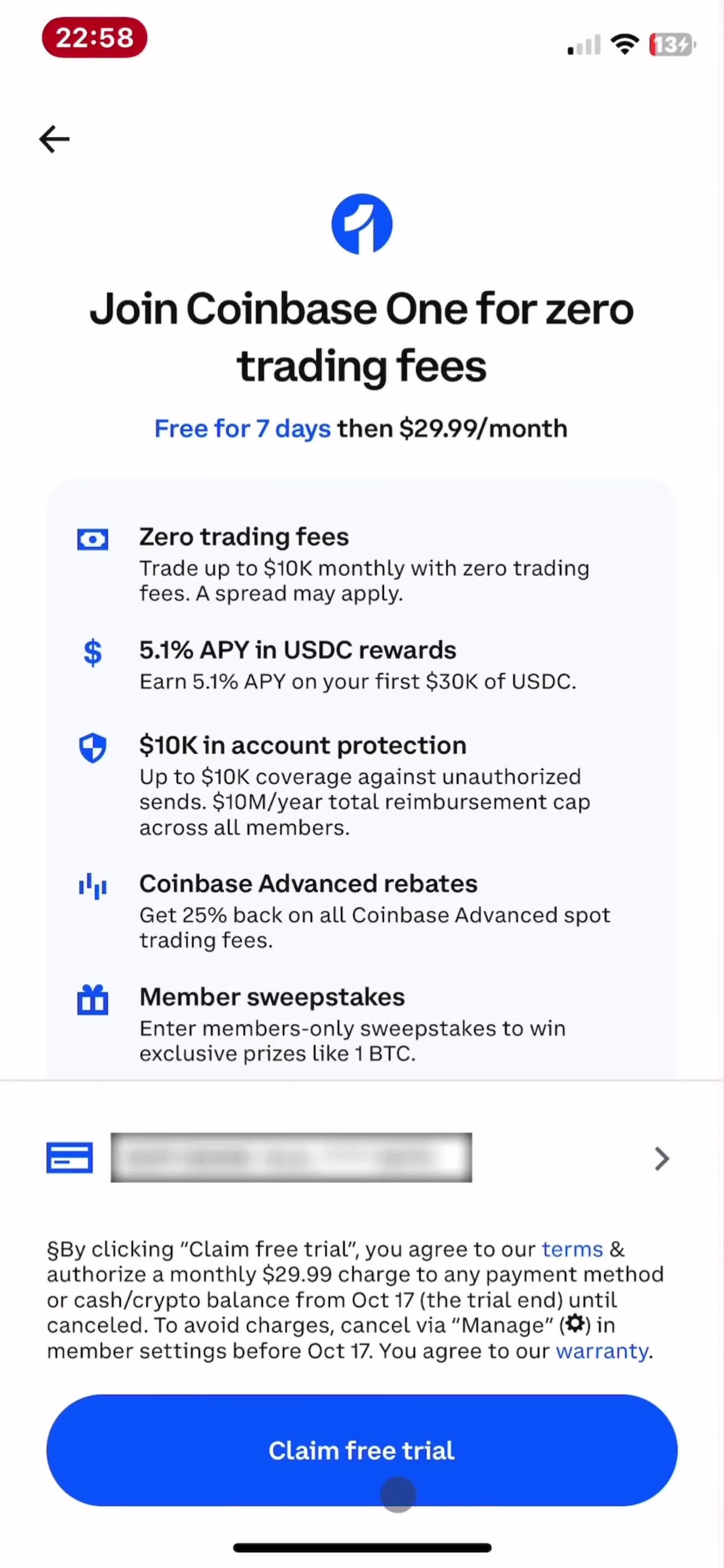 Activating coinbase one screenshot