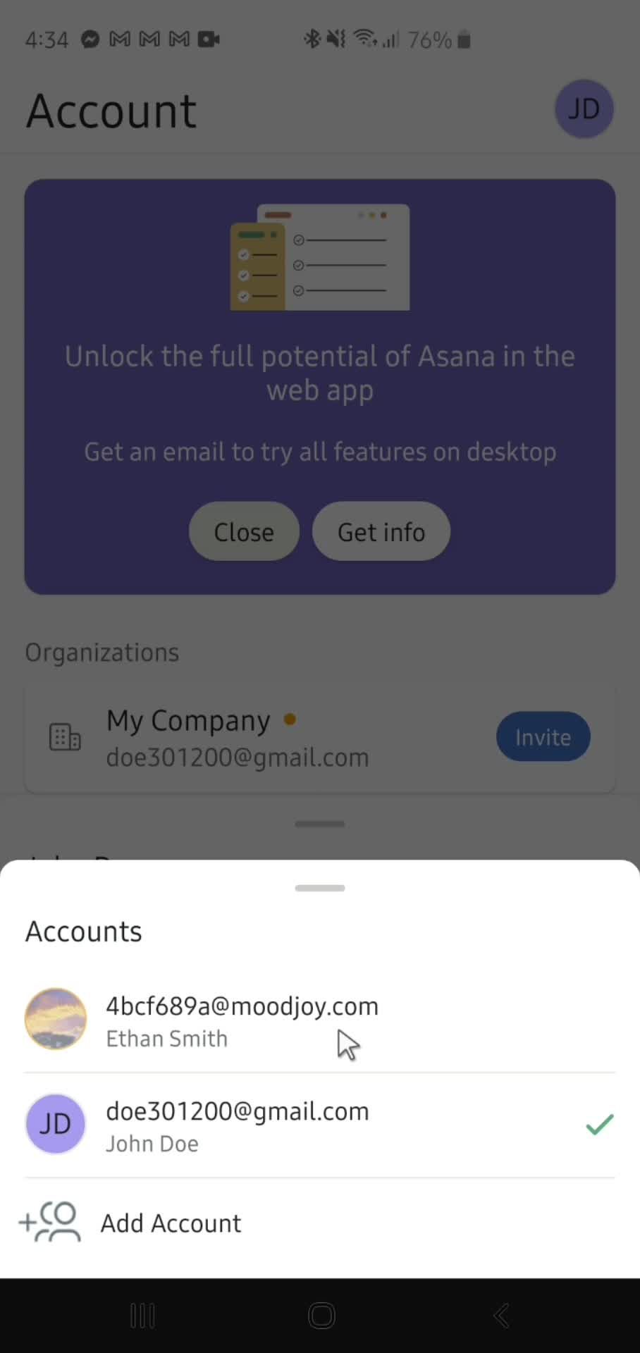 Adding an account screenshot