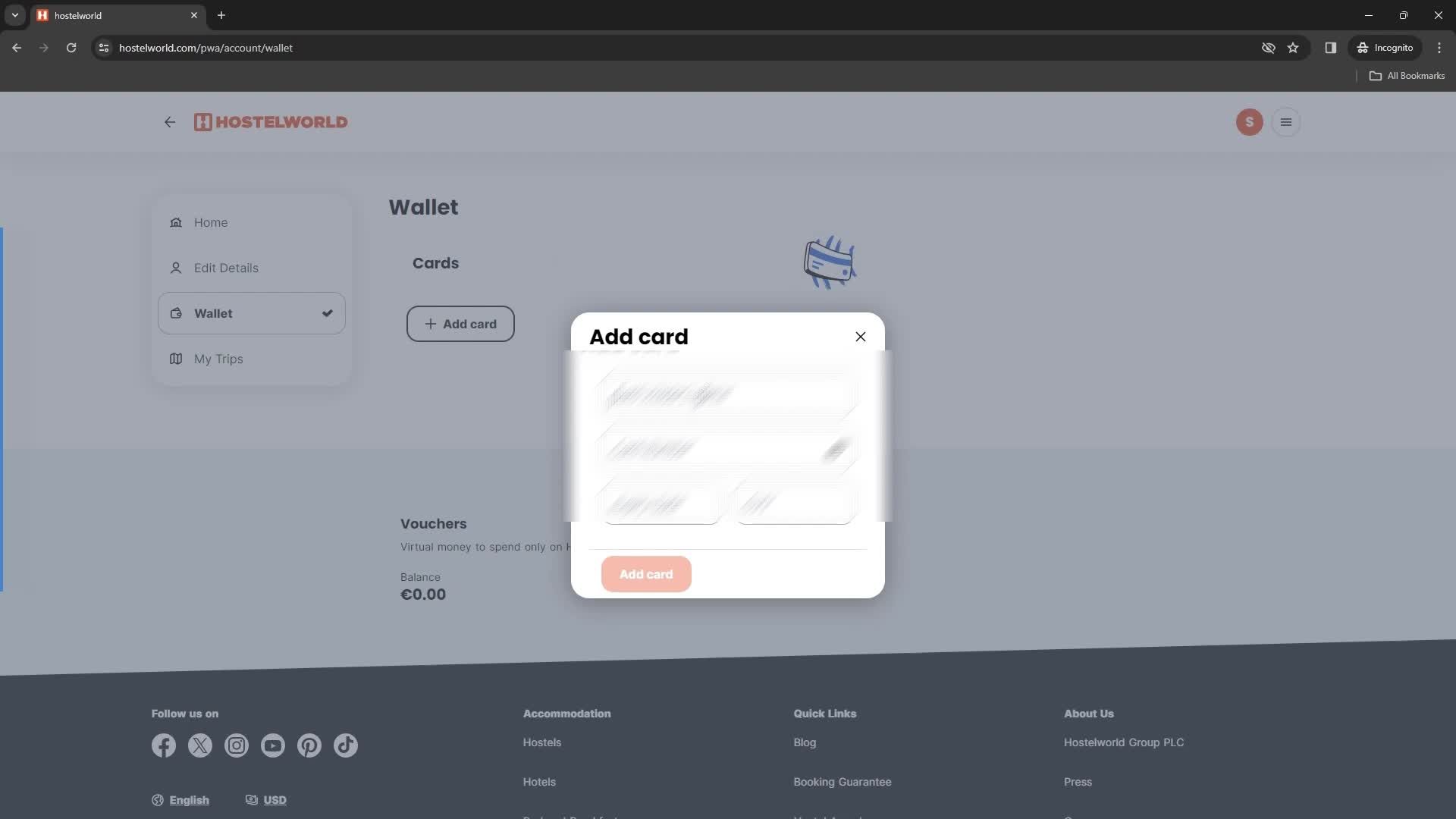 Adding card details screenshot