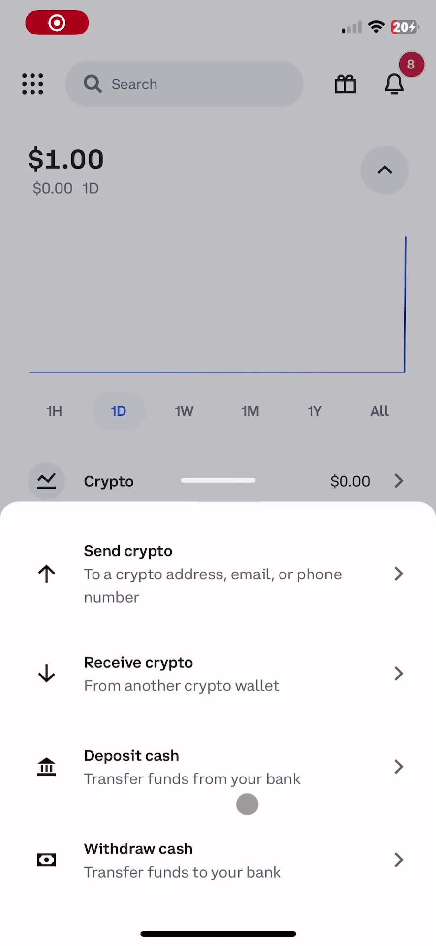 Adding cash screenshot