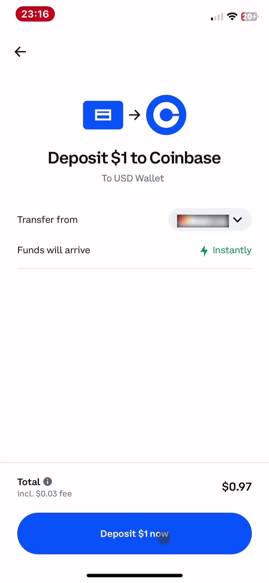 Adding cash screenshot