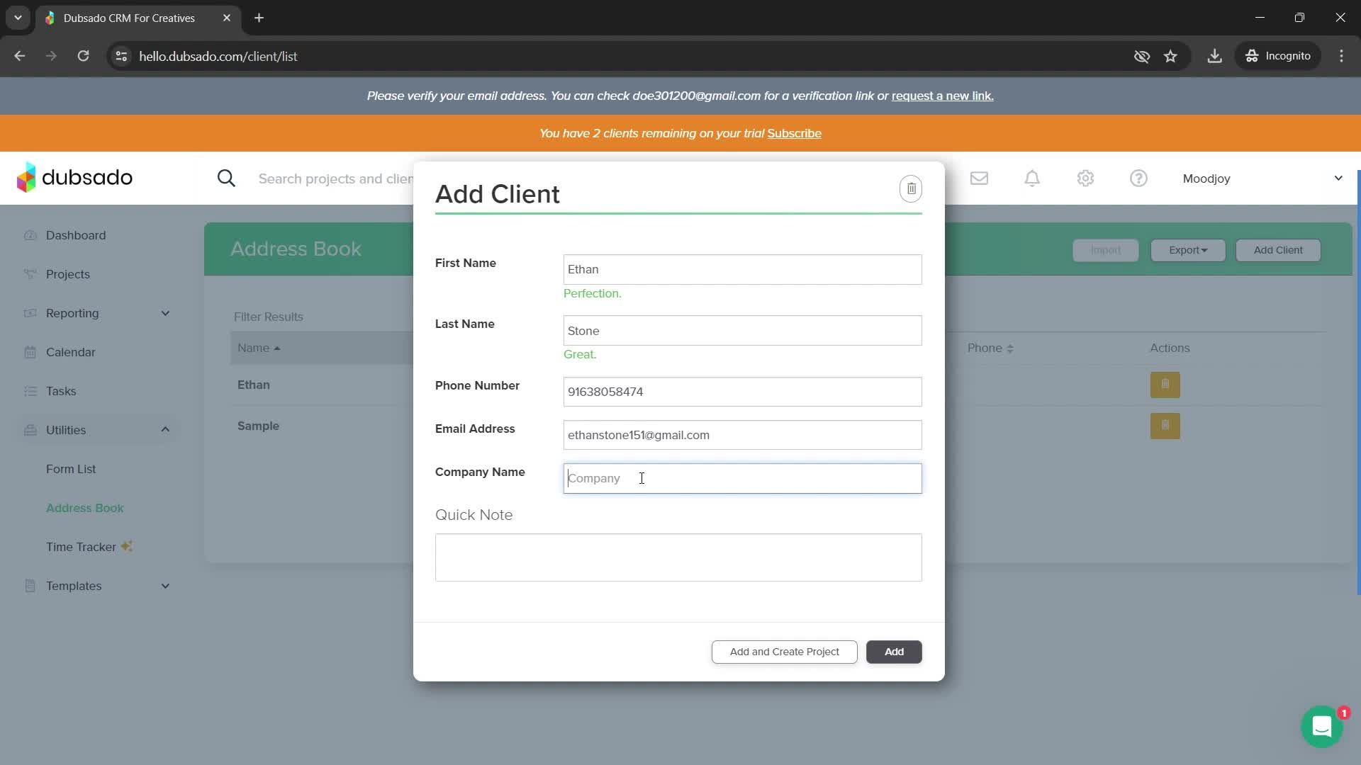 Adding a client screenshot