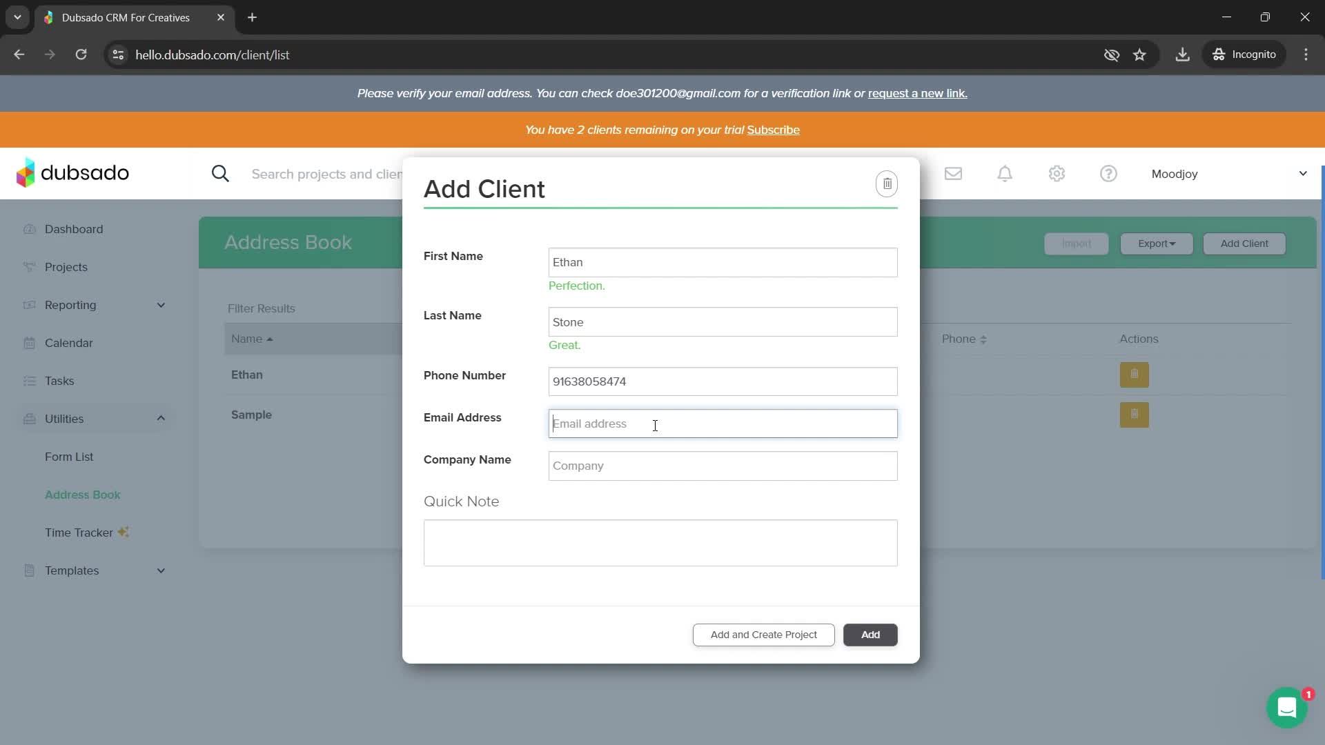 Adding a client screenshot