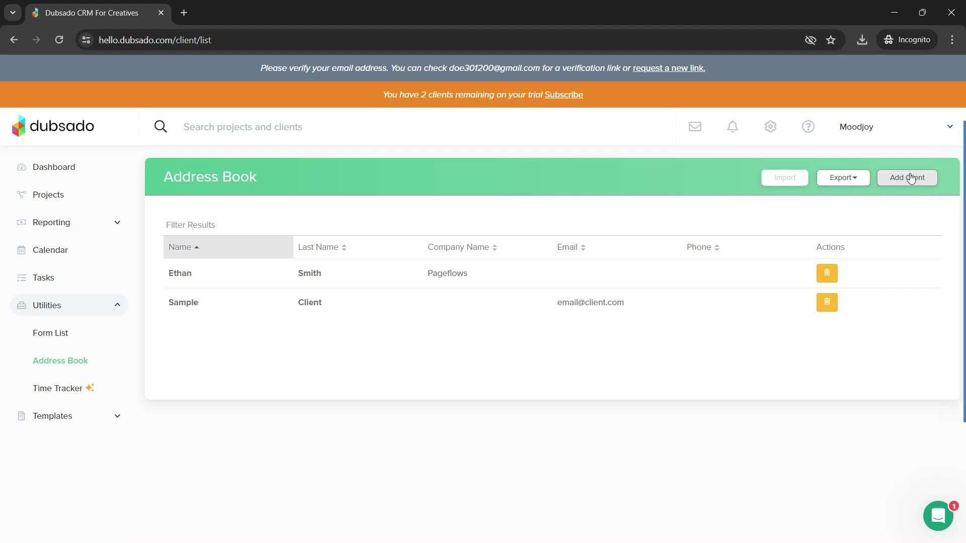 Adding a client screenshot