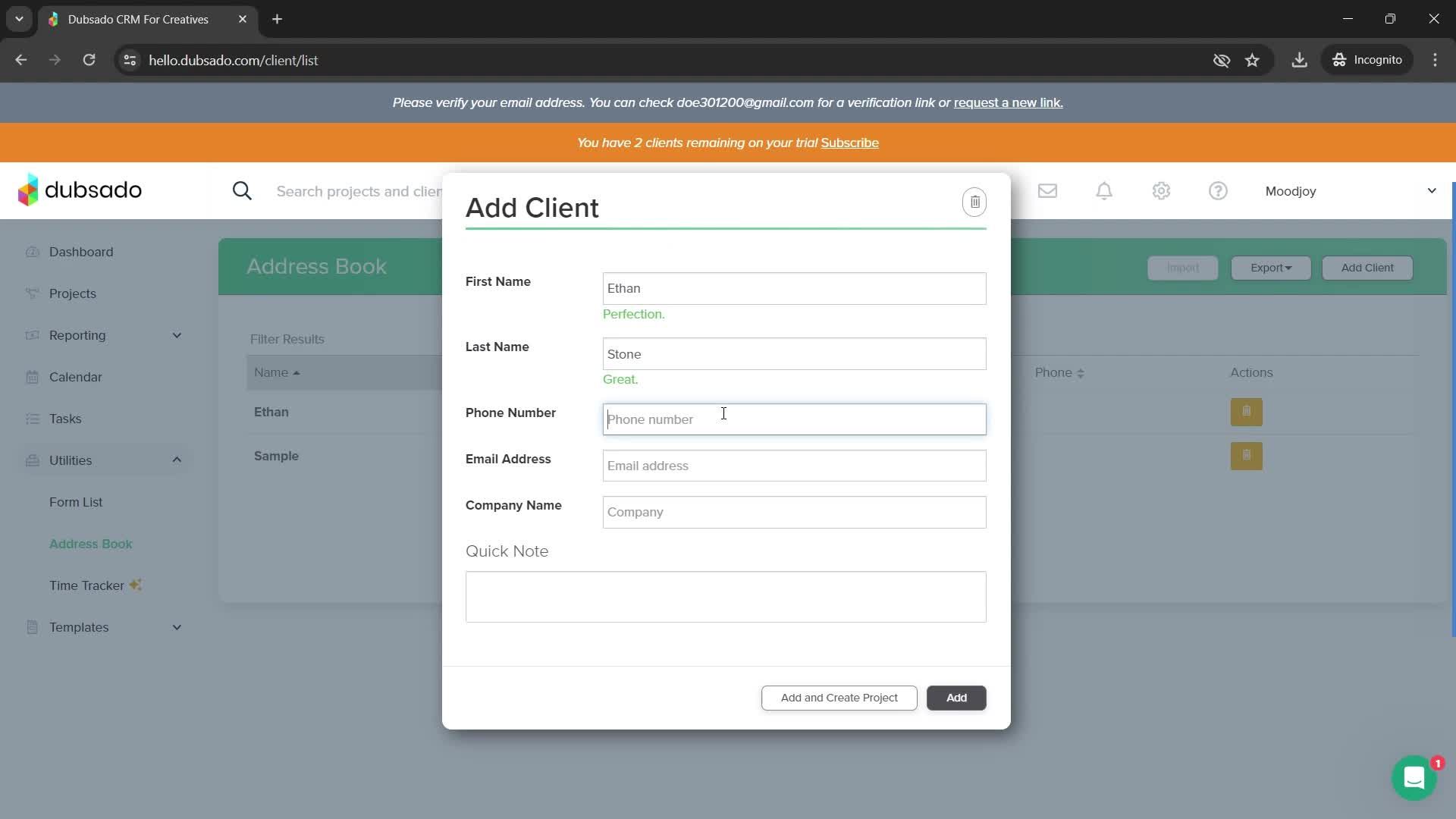 Adding a client screenshot
