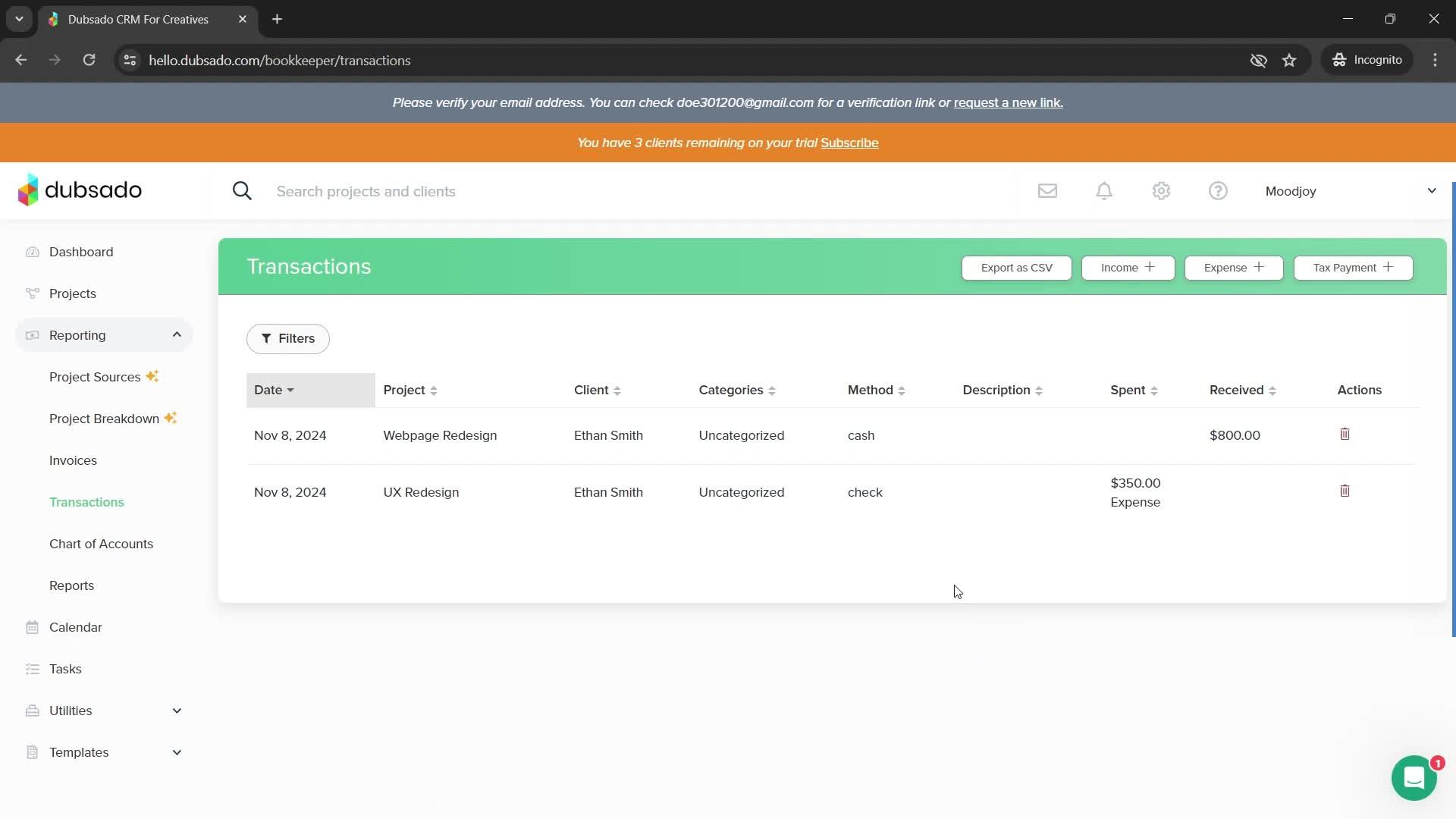 Adding expenses screenshot