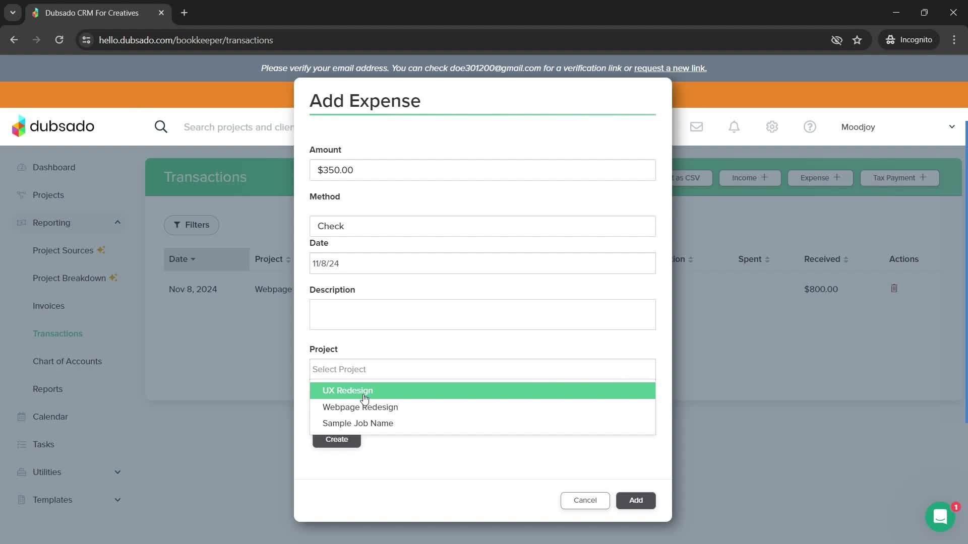 Adding expenses screenshot