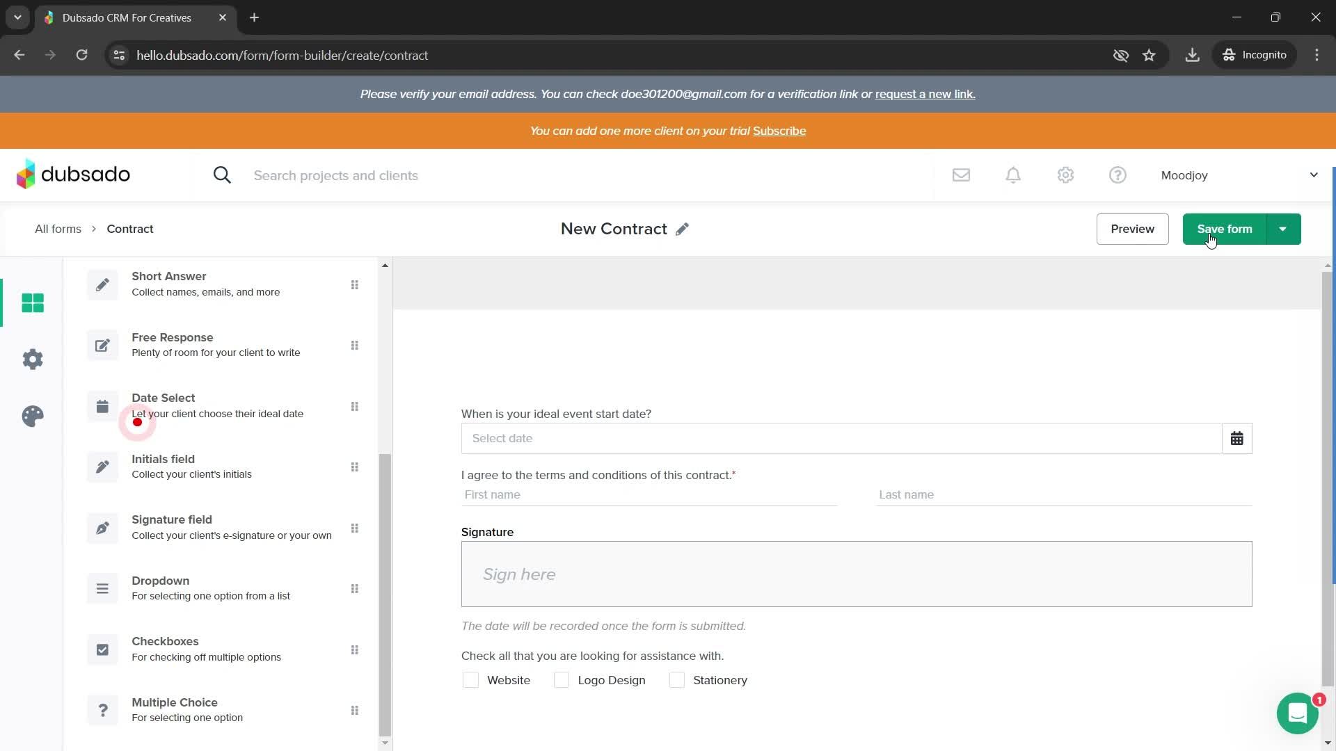 Creating a form screenshot