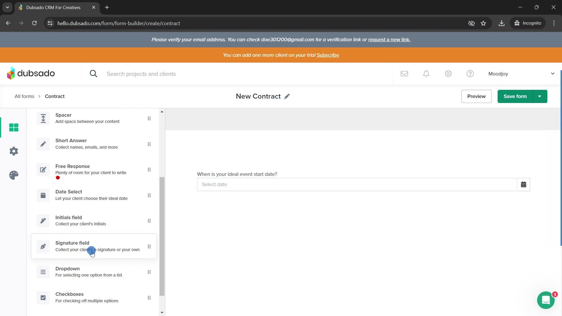 Creating a form screenshot