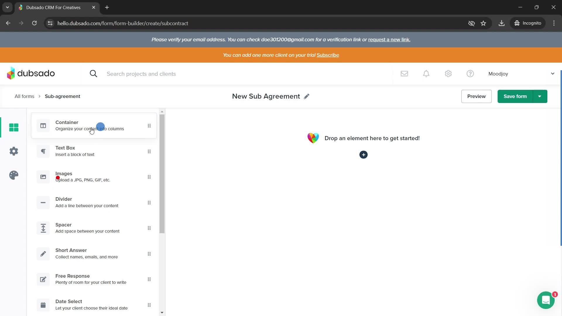 Creating a form screenshot