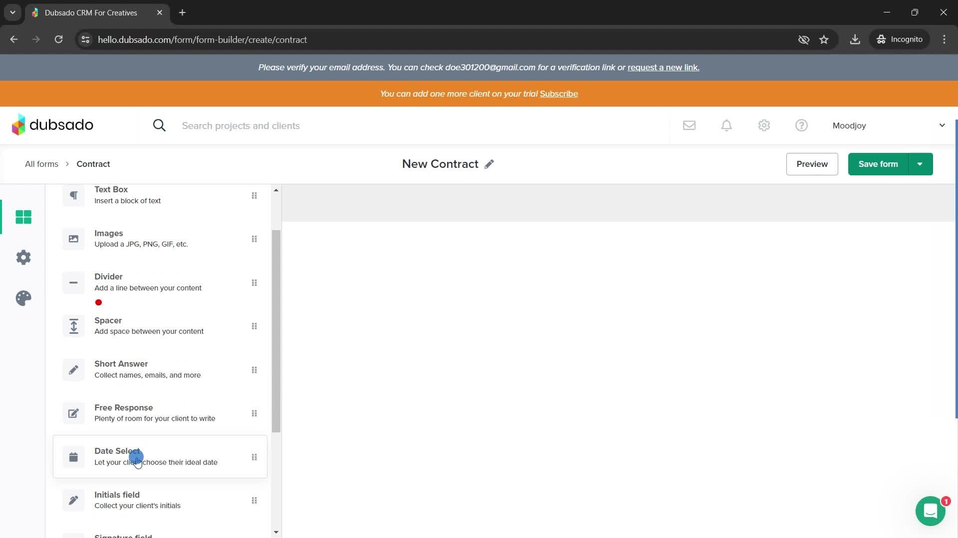 Creating a form screenshot