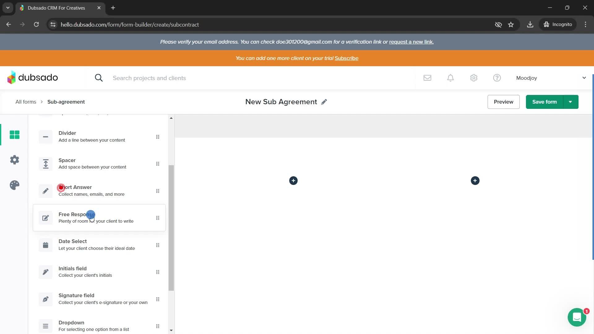 Creating a form screenshot
