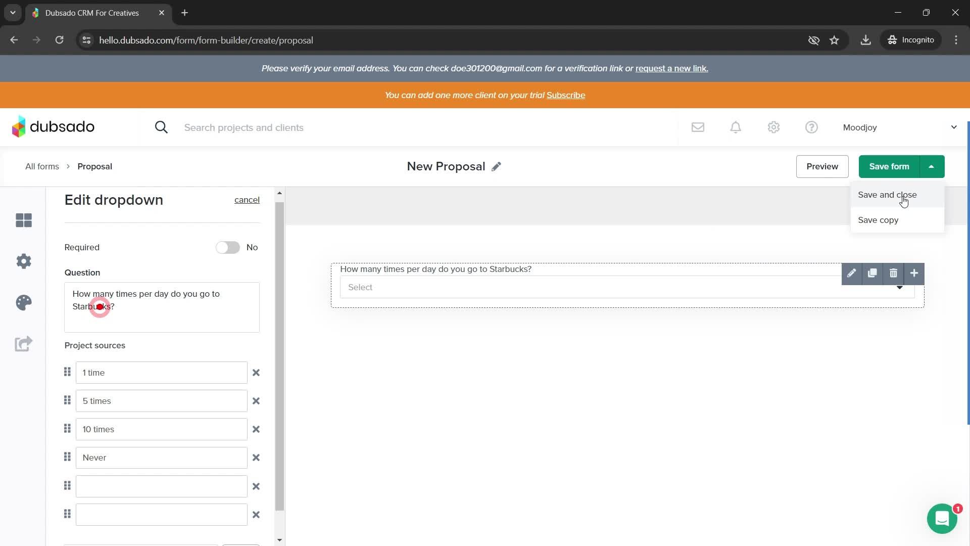 Creating a form screenshot