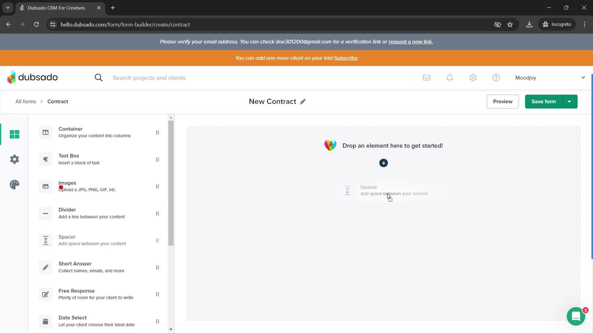 Creating a form screenshot