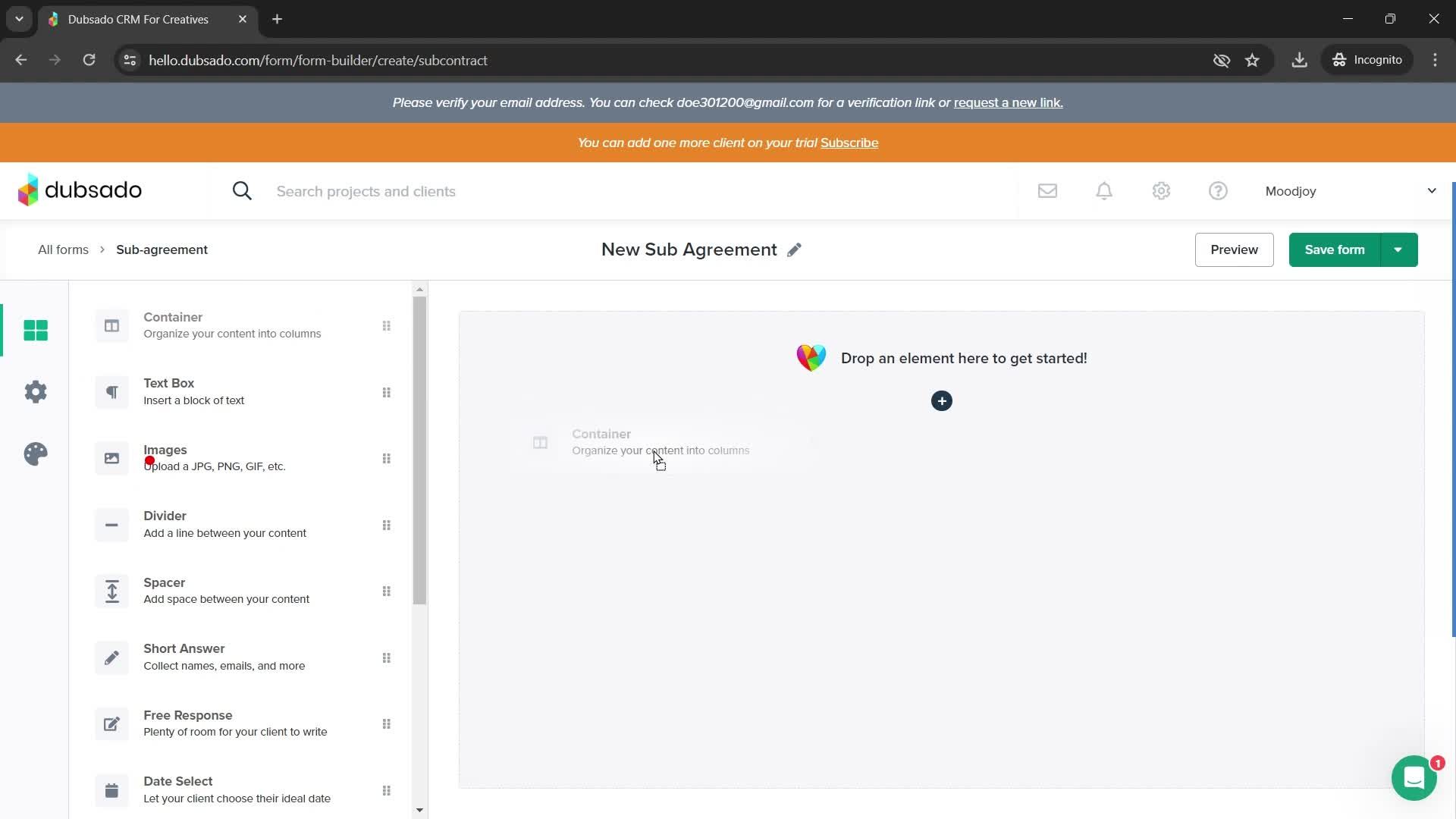 Creating a form screenshot