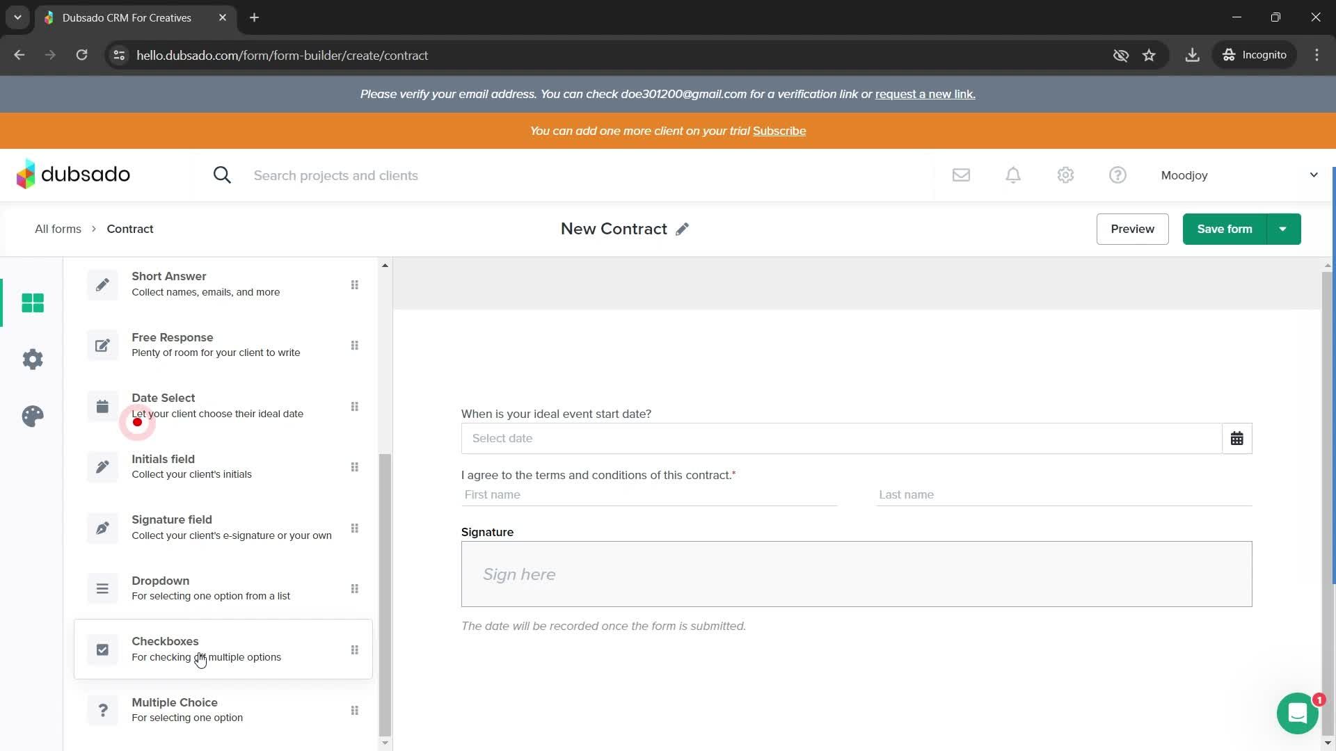 Creating a form screenshot