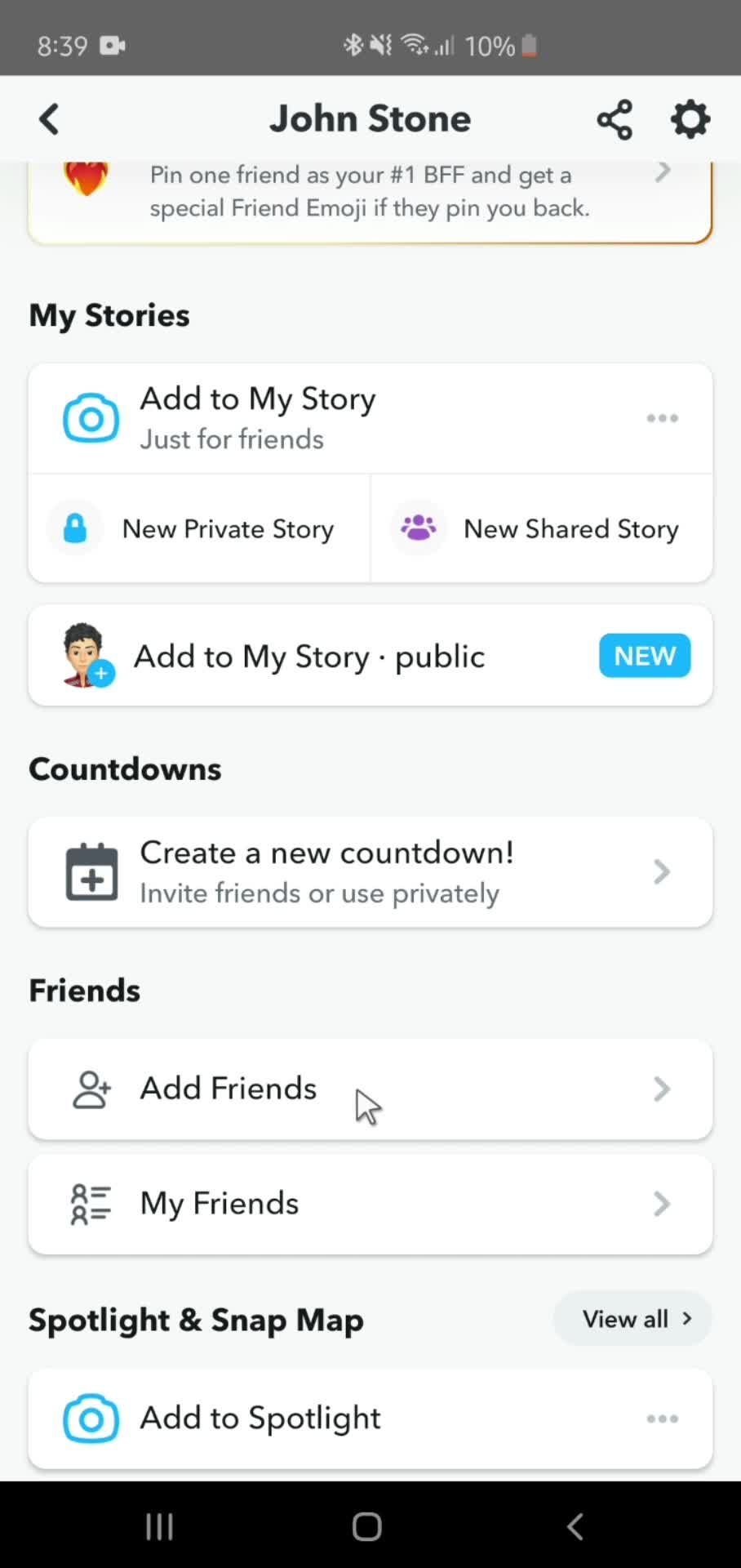 Adding a friend screenshot