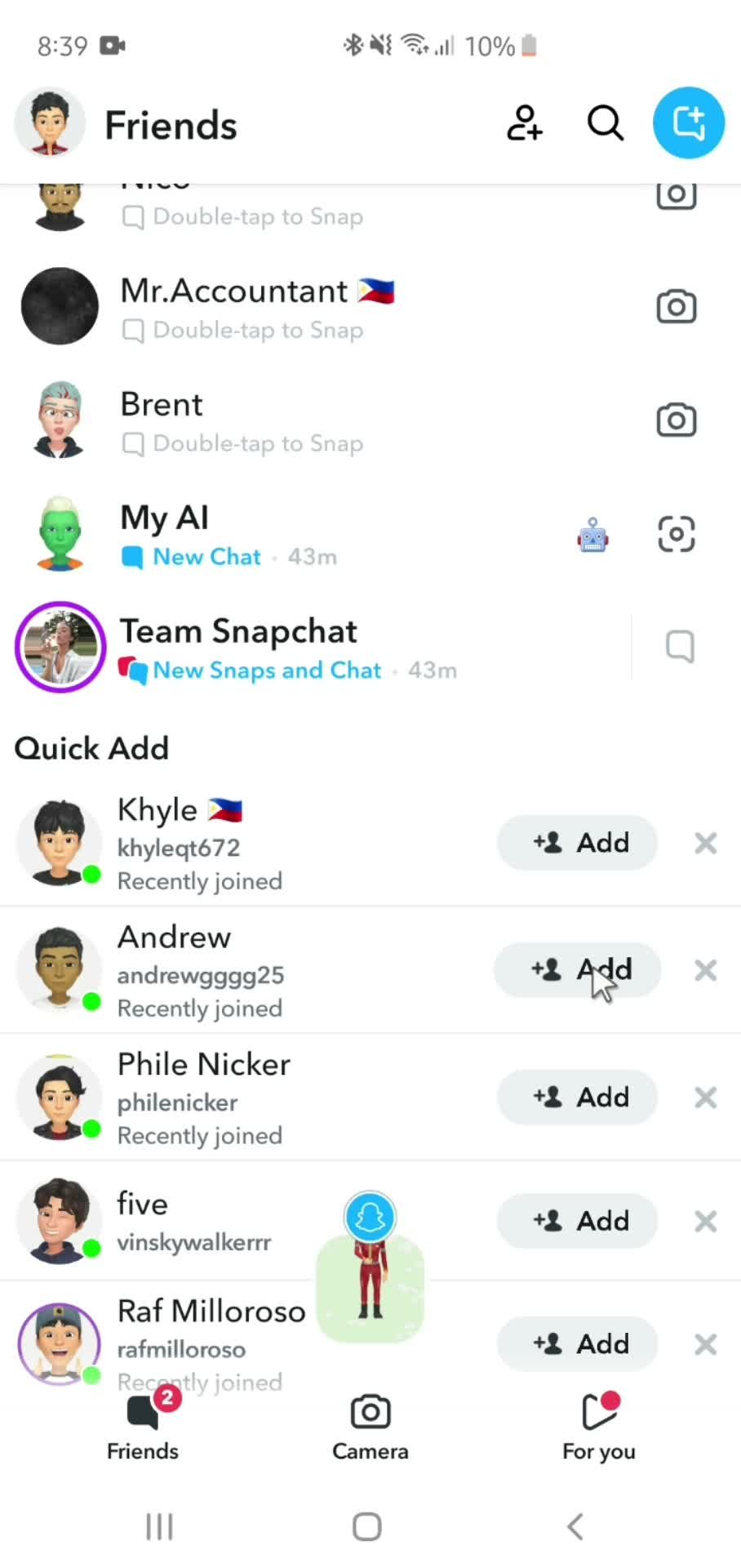 Adding a friend screenshot