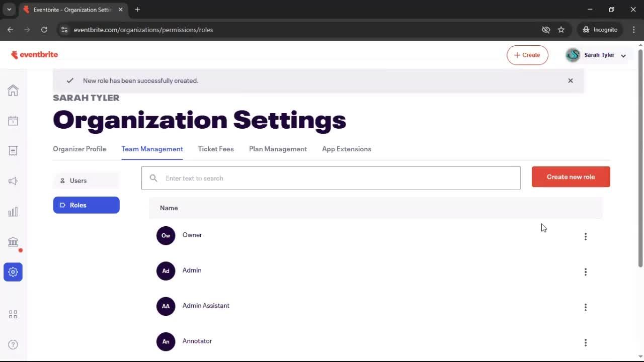 Adding a role screenshot