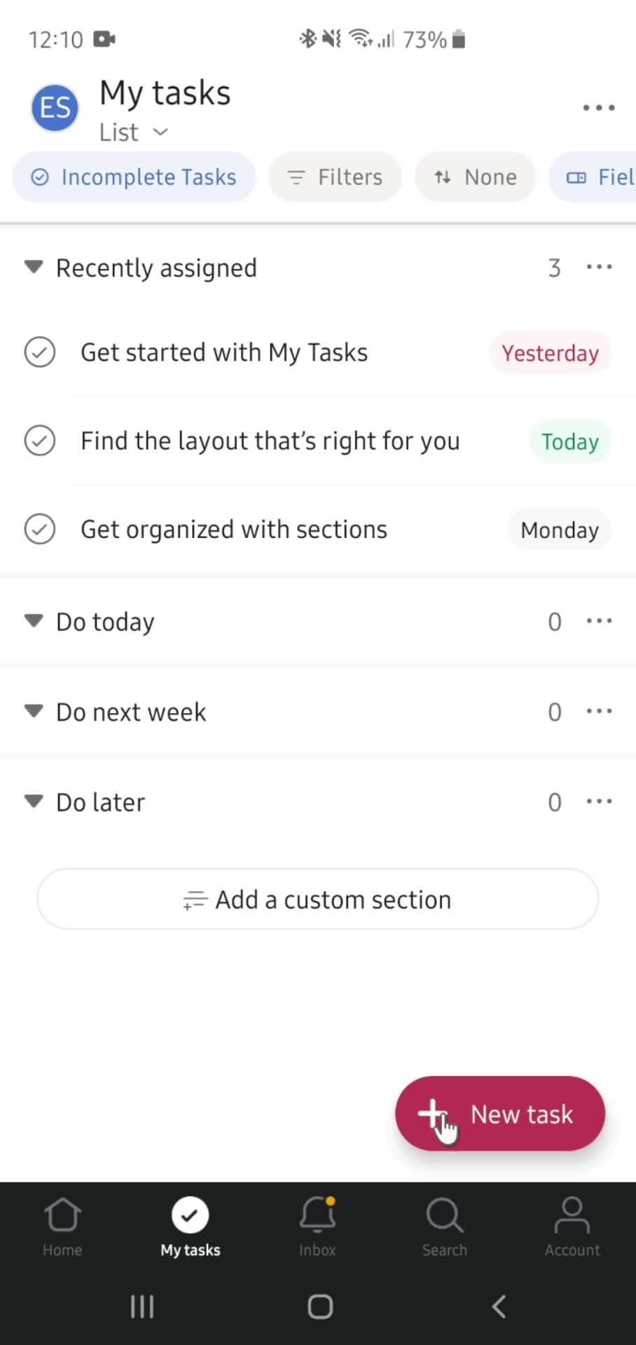 Creating a task screenshot