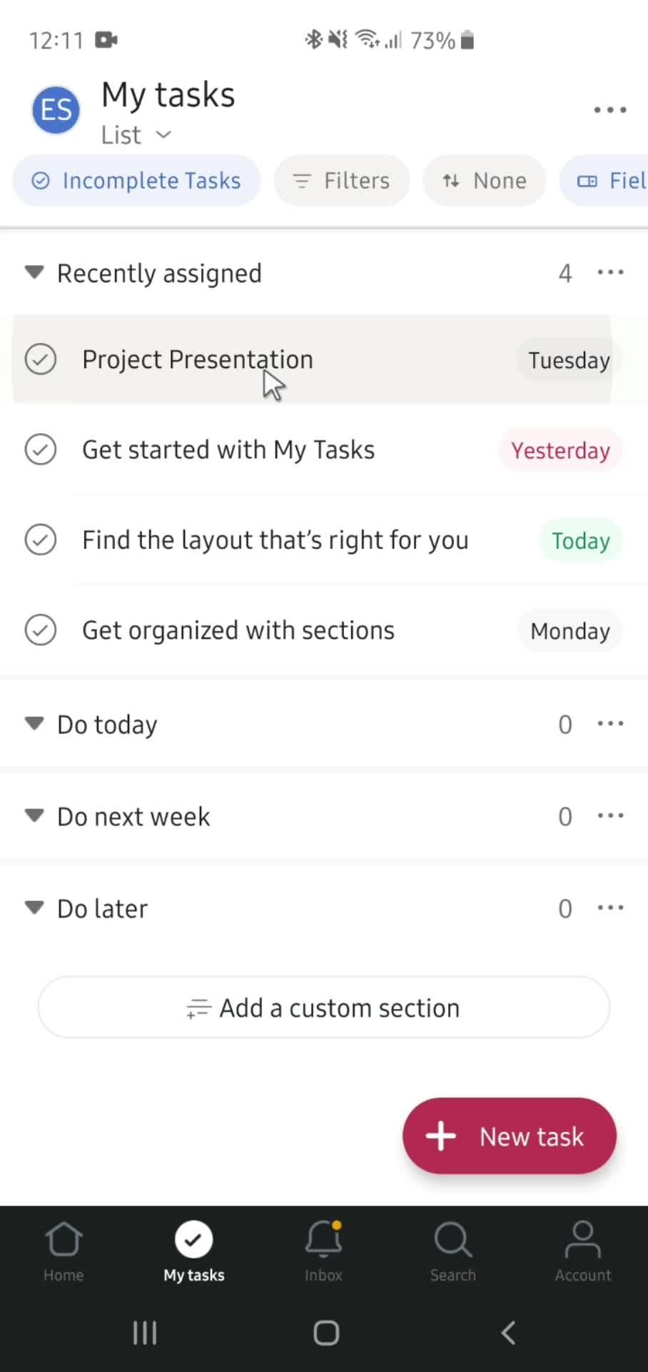 Creating a task screenshot