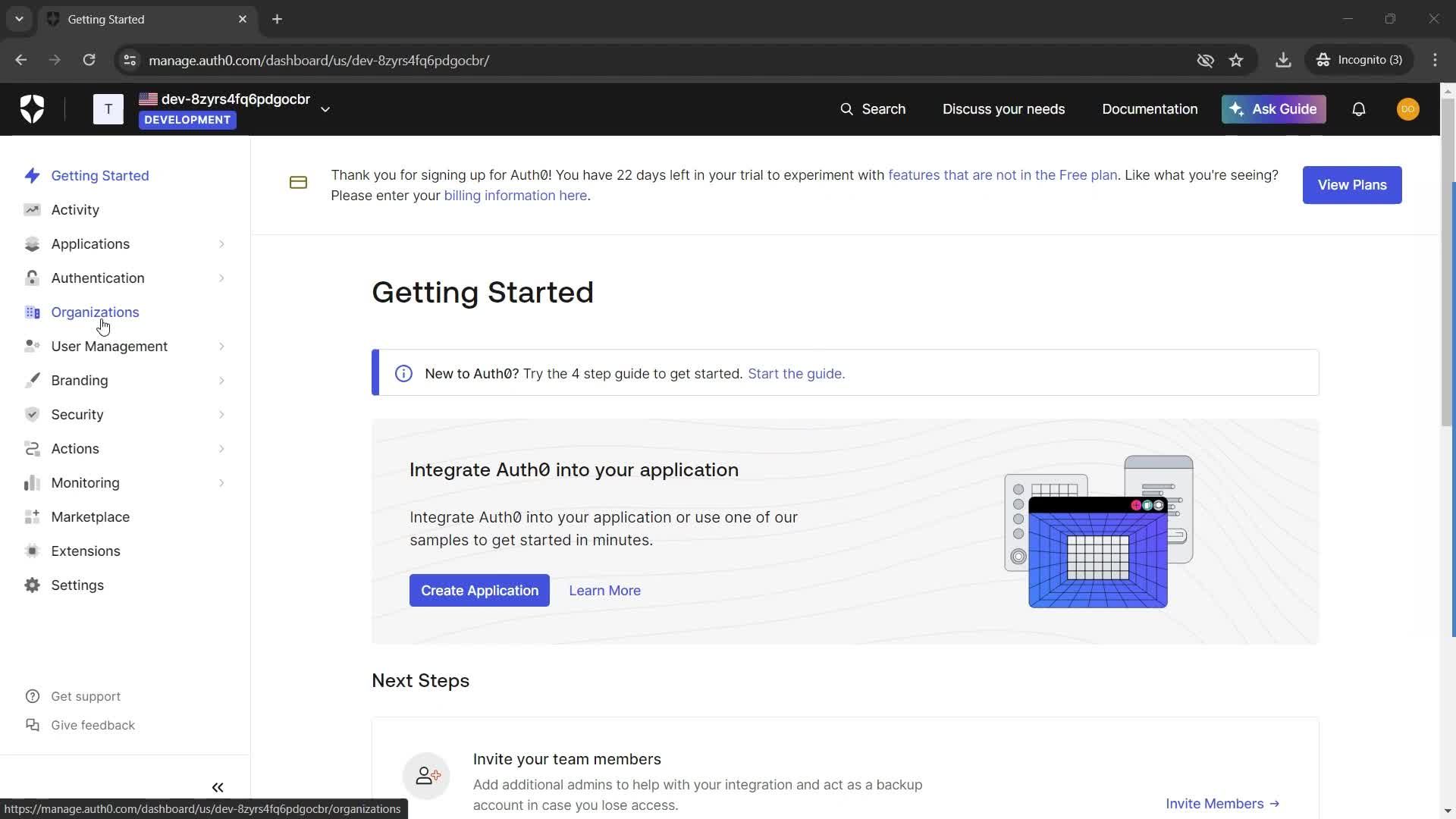 Adding a new organization screenshot