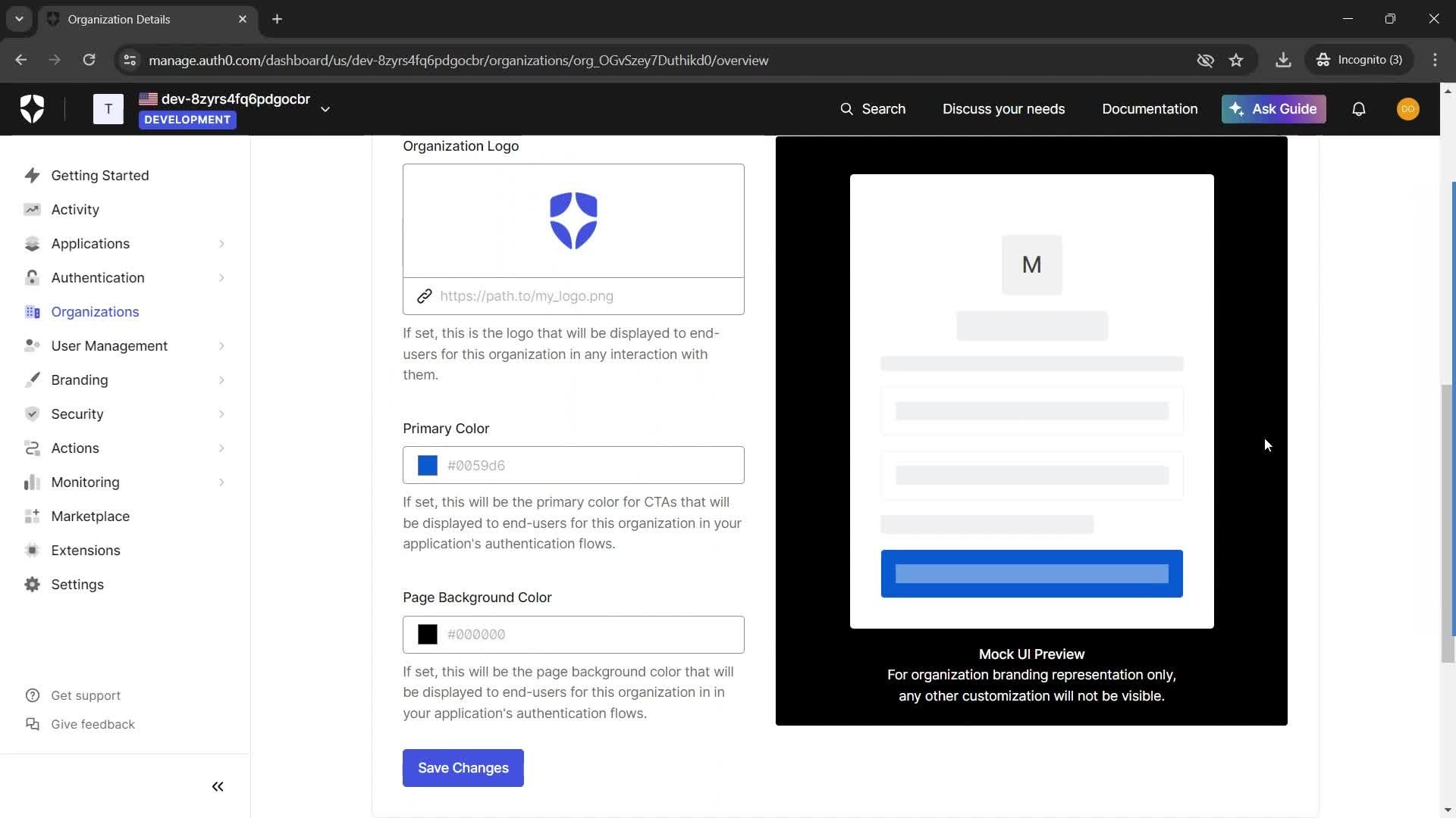 Adding a new organization screenshot