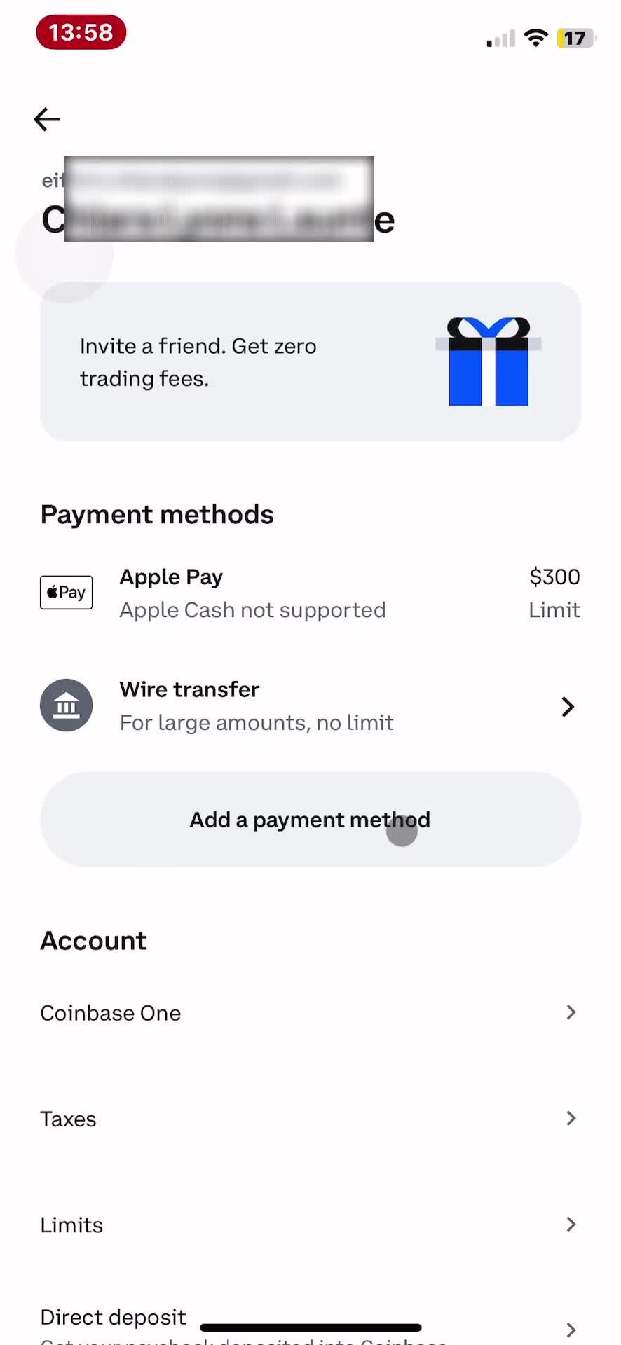 Adding a payment method screenshot