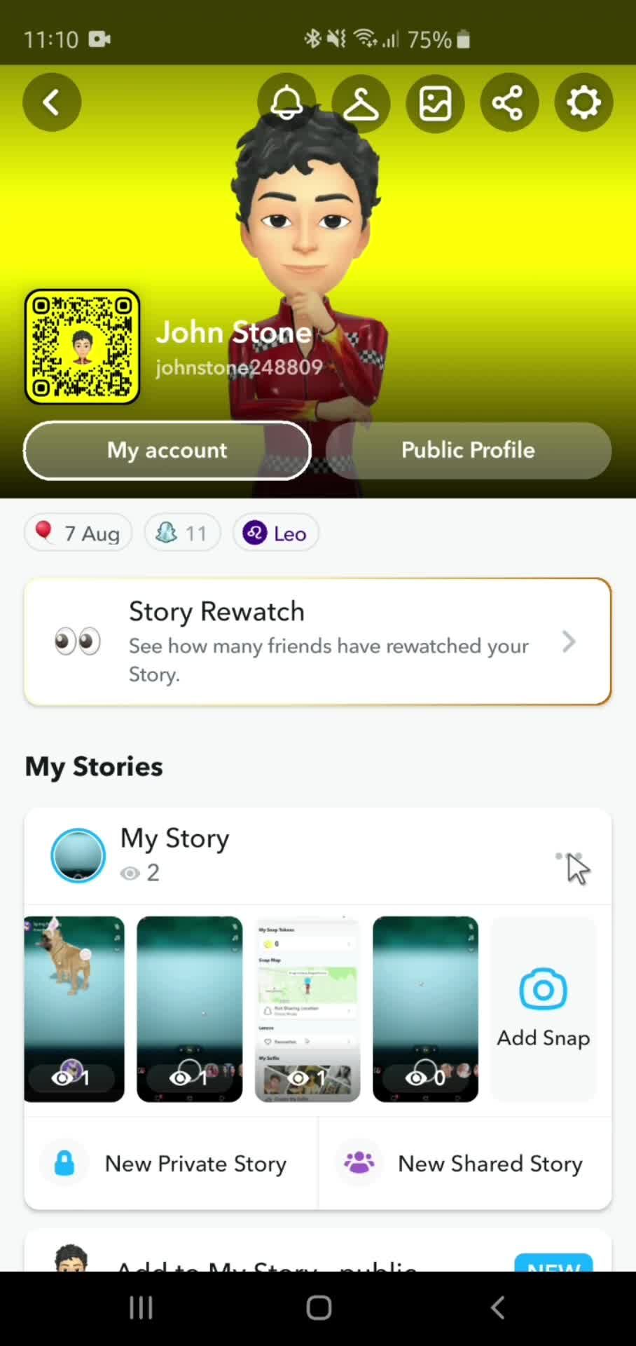 Adding stories screenshot